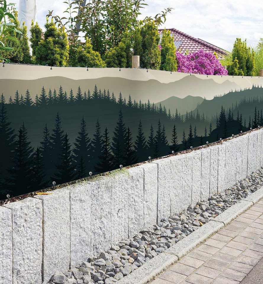 Thumbnail - MyMaxxi Sichtschutzzaunmatten Zaunbanner Minimalistische Waldlichtung mit Bergen Sichtschutz Zaun, (Bambus grün)