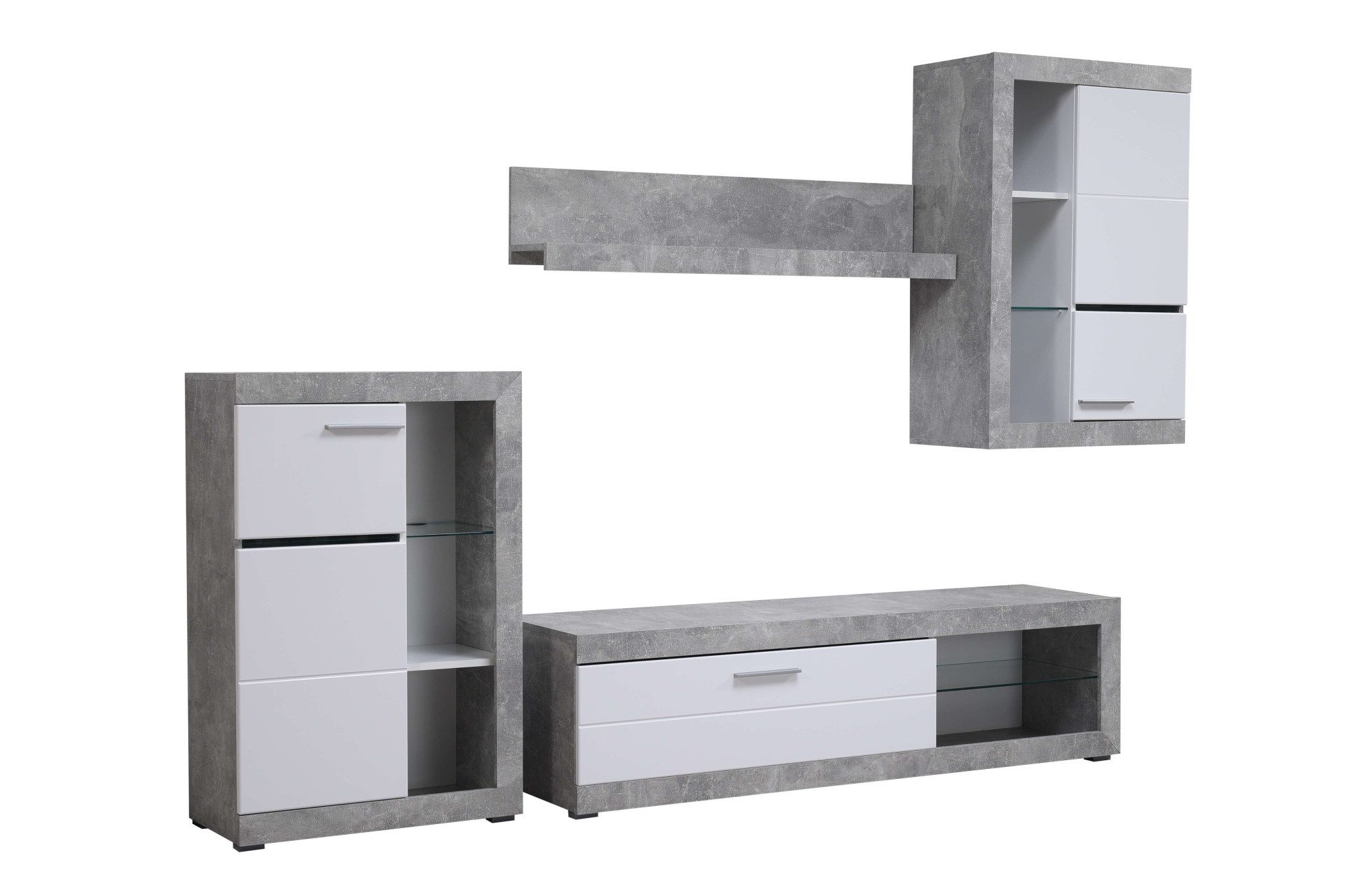 INOSIGN Wohnzimmer-Set Rosso Wohnwand, Mediawand, Anbauwand, für TV bis 60', Breite 267 cm, (Komplett-Set, 4-St., 4-st), Set besteht aus Highboard, TV-board, Wandregal und Hängeschrank