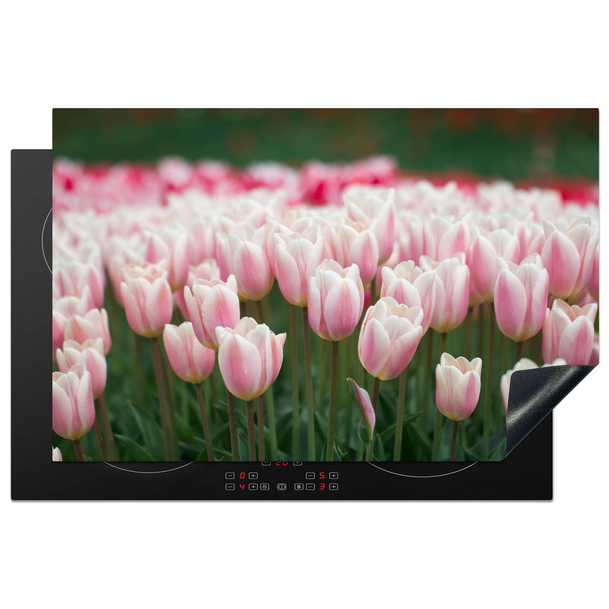 MuchoWow Herdblende-/Abdeckplatte Rosa Tulpen cm, voller Ceranfeldabdeckung tlg), (1 küche, in die Schutz Vinyl, Blüte, Induktionskochfeld 81x52 für