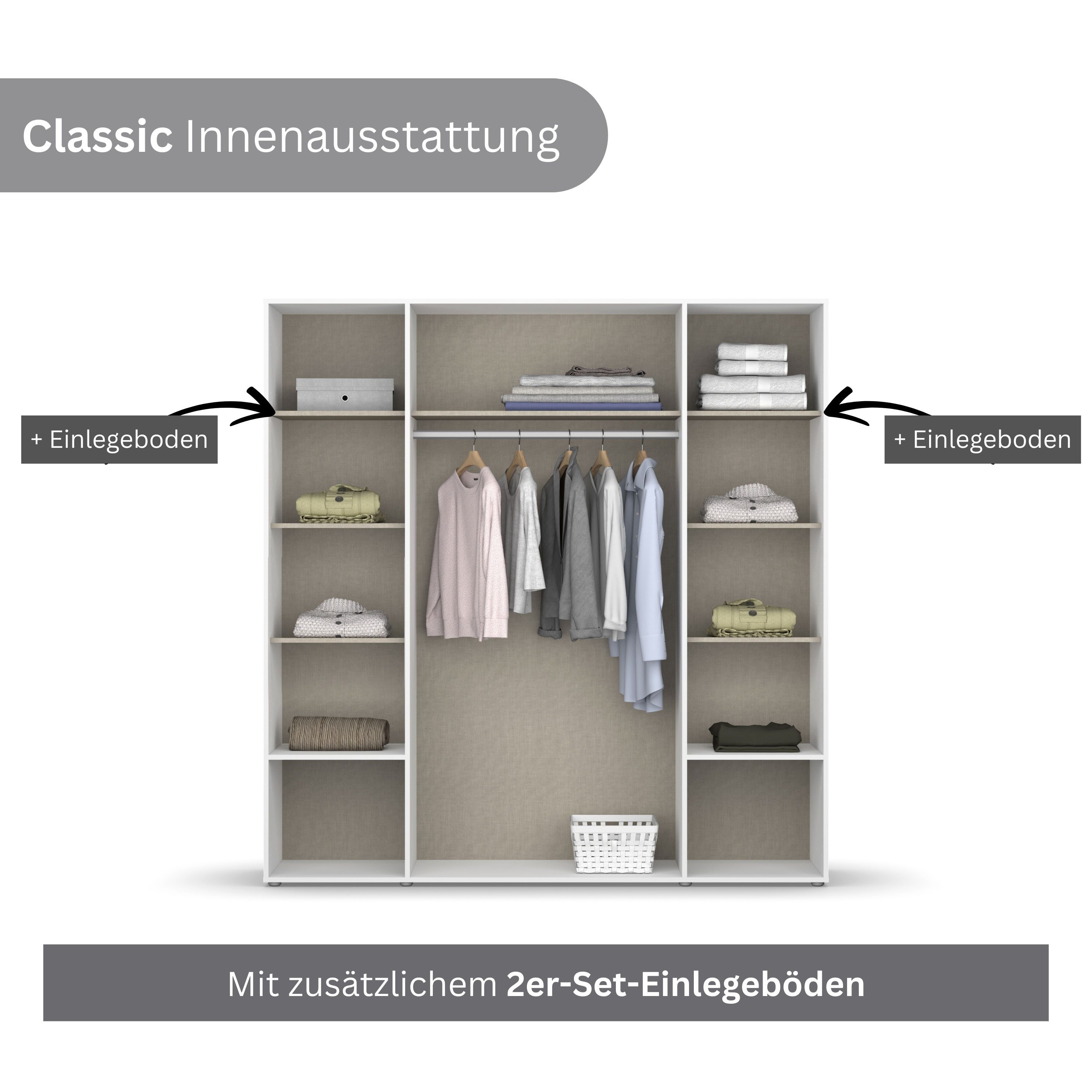 rauch Drehtürenschrank Kleiderschrank Schrank Garderobe Wäscheschrank VOYAGER (in 3 verschiedenen Ausstattungen BASIC/CLASSIC/PREMIUM) mit 2 modernen Griffvaria – Bild 4 von 5