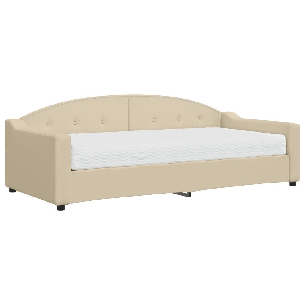 vidaXL Gästebett 90 x 200 cm Gästebett Tagesbett mit Matratze Creme 90x200 cm Stoff Bet