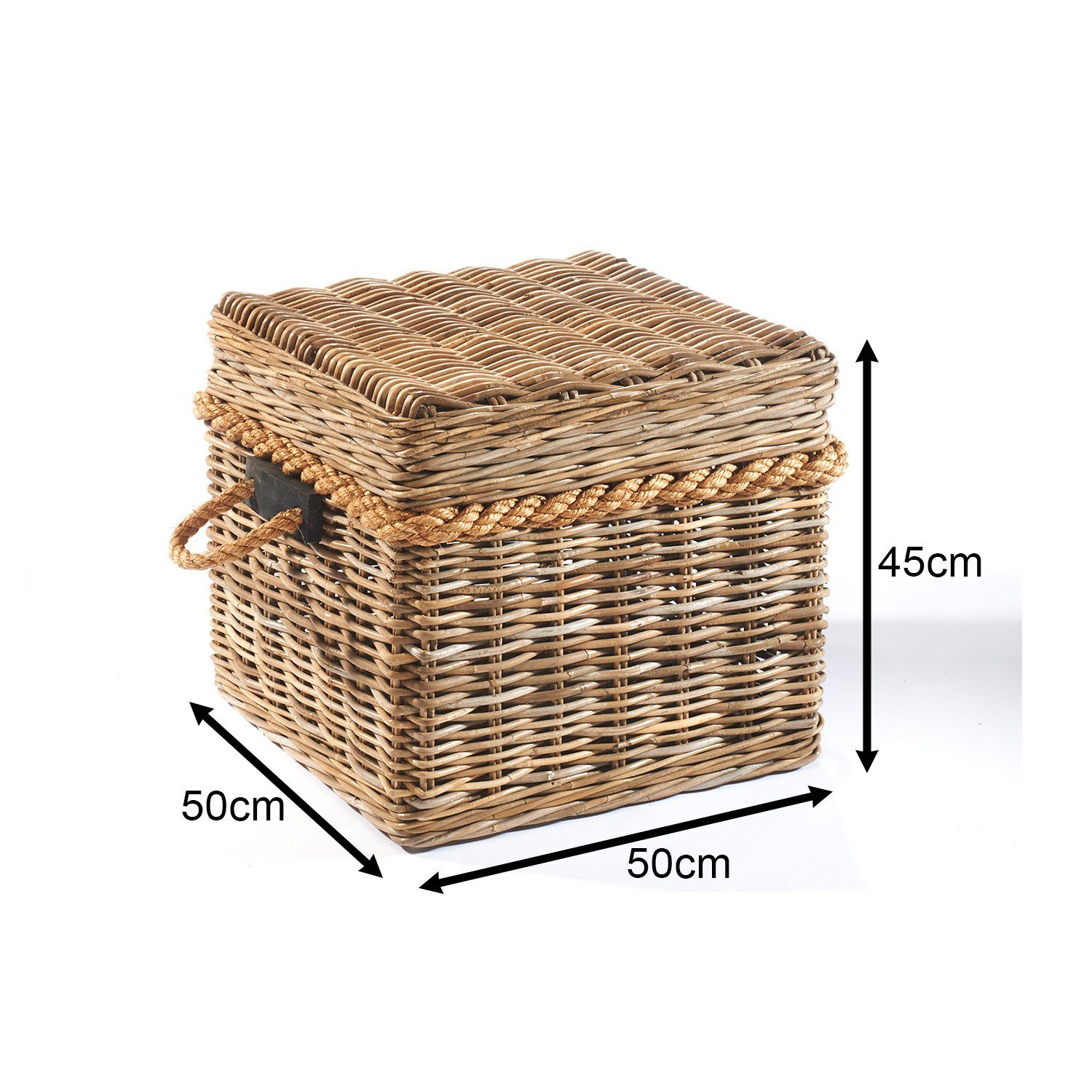 Kobolo Truhe Sitztruhe aus geflochtenem Rattan in kubu grey 50x50x45 cm günstig online kaufen