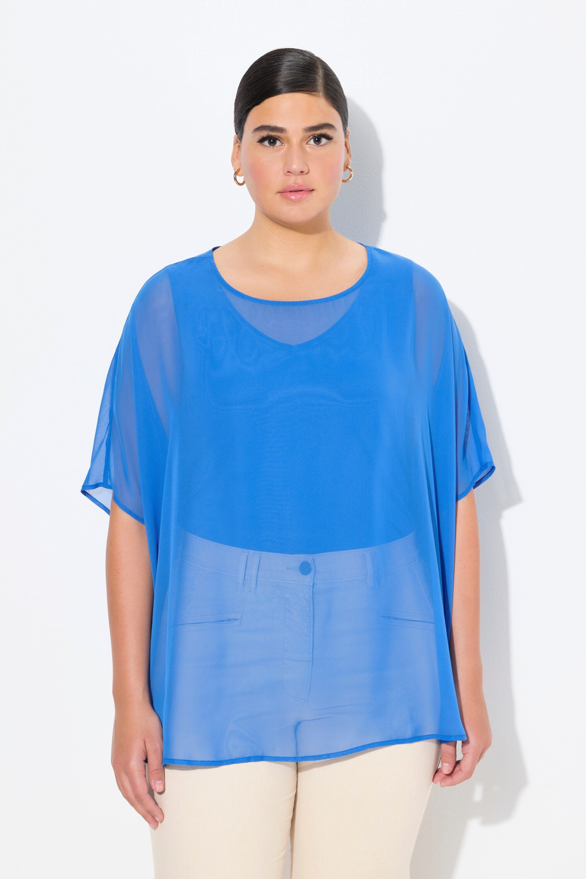 Ulla Popken Druckbluse Chiffonbluse Oversized Rundhals Halbarm