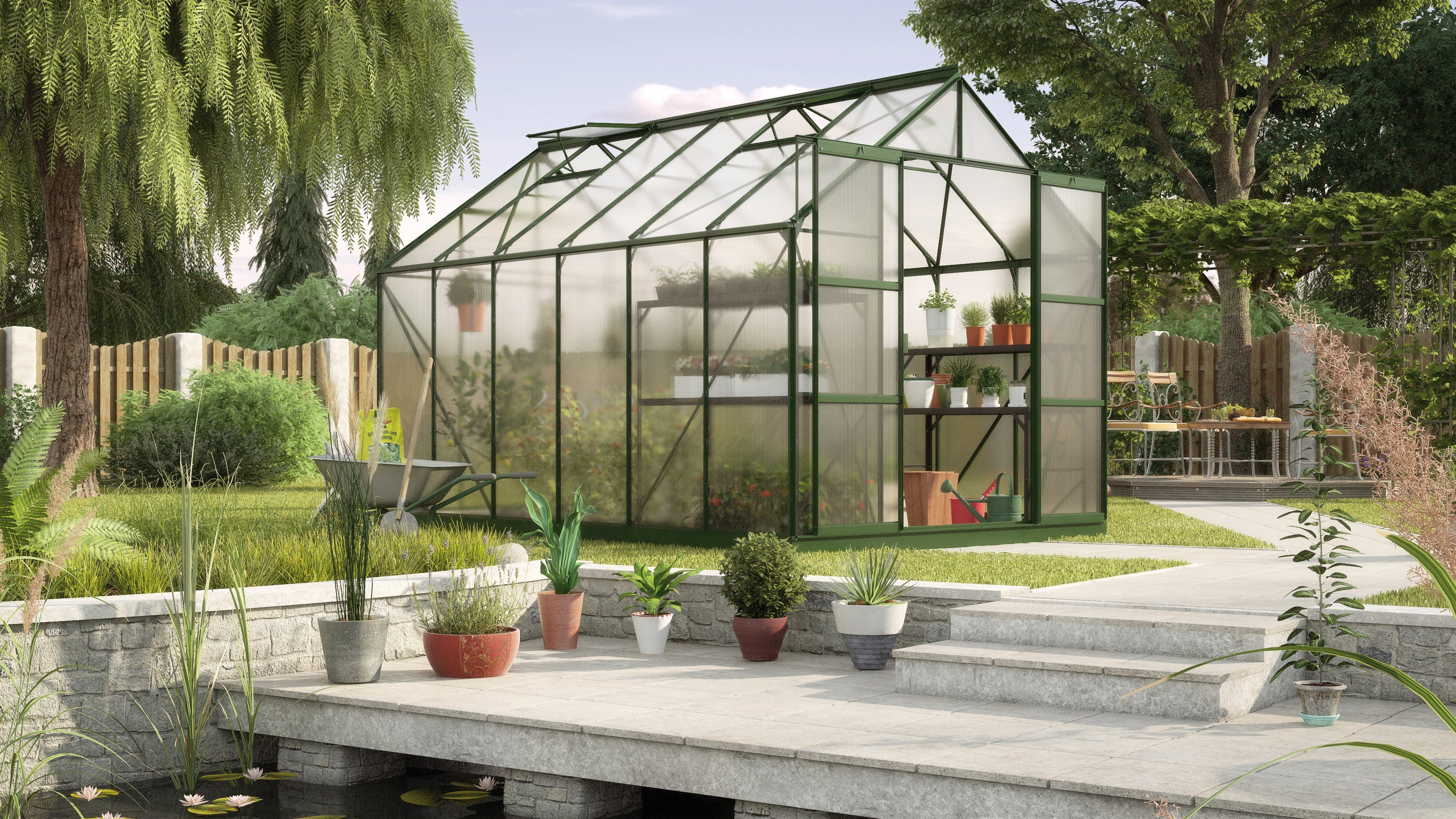 Vitavia Gewächshaus Uranus 9900, BxTxH: 254 x 378 x 246 cm, 6 mm Wandstärke, Set, mit 2-tlg. Zubehör