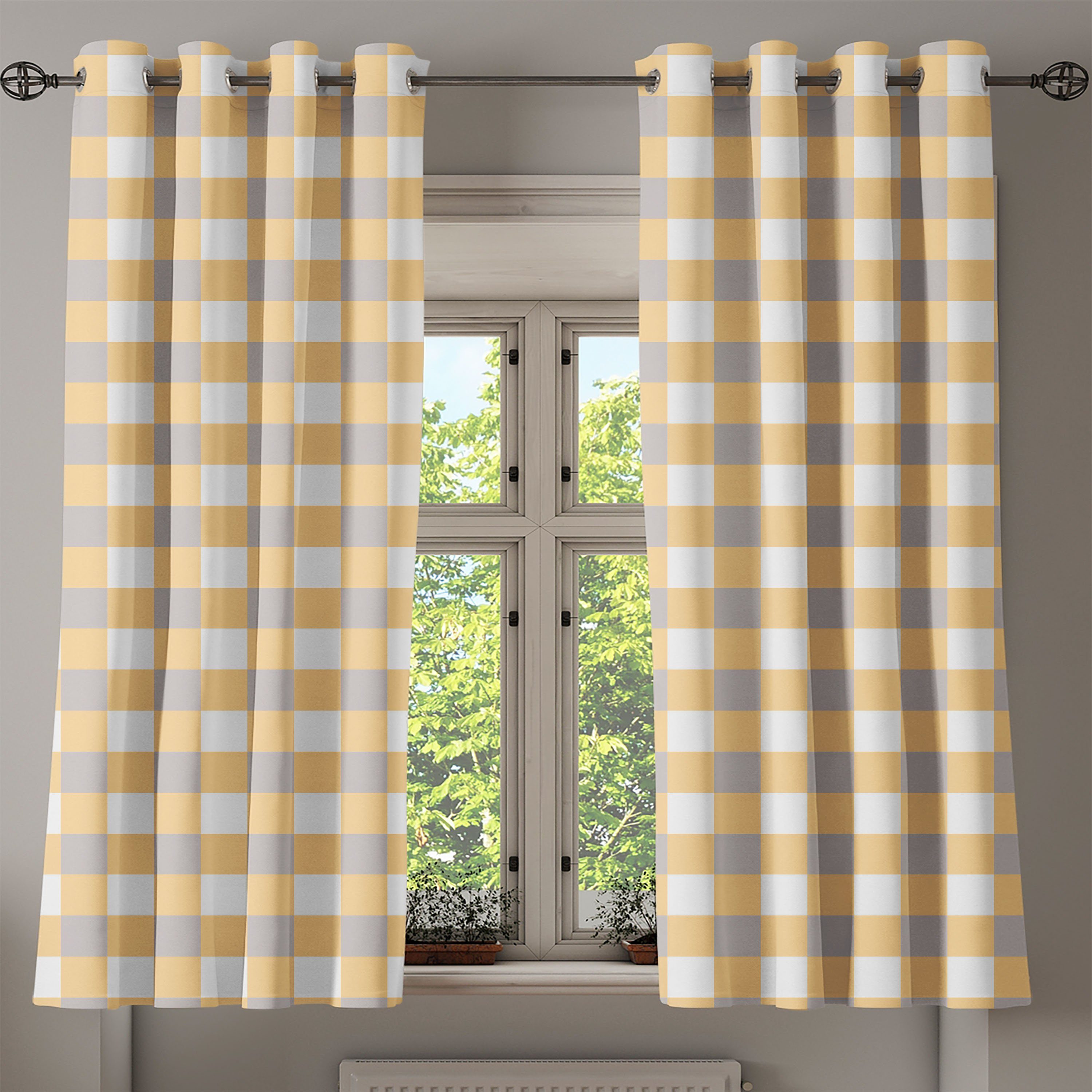 Shabby Dekorative Abakuhaus, 2-Panel-Fenstervorhänge Alt Checkered Geometrisch Wohnzimmer, Schlafzimmer Gardine für