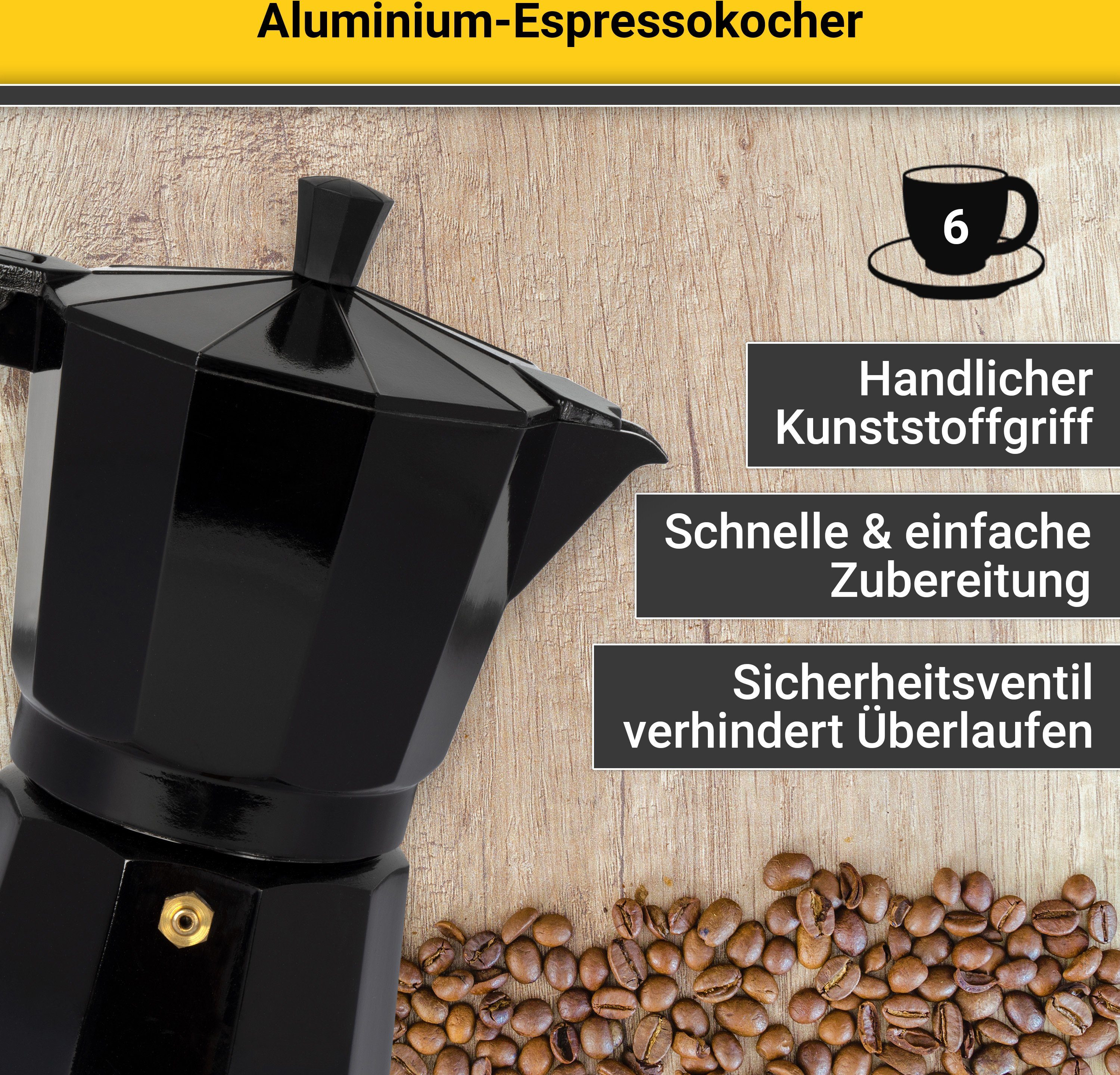 Krüger Espressokocher, 0,35l Kaffeekanne, traditionell italienisch, aus Aluminium, mit Silikon-Dichtungsring