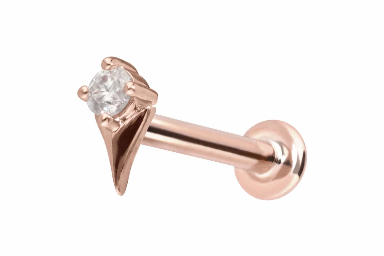 Piercing-Set 14 Karat Gold Labret mit Innengewinde MOISSANIT + PFEILSPITZE