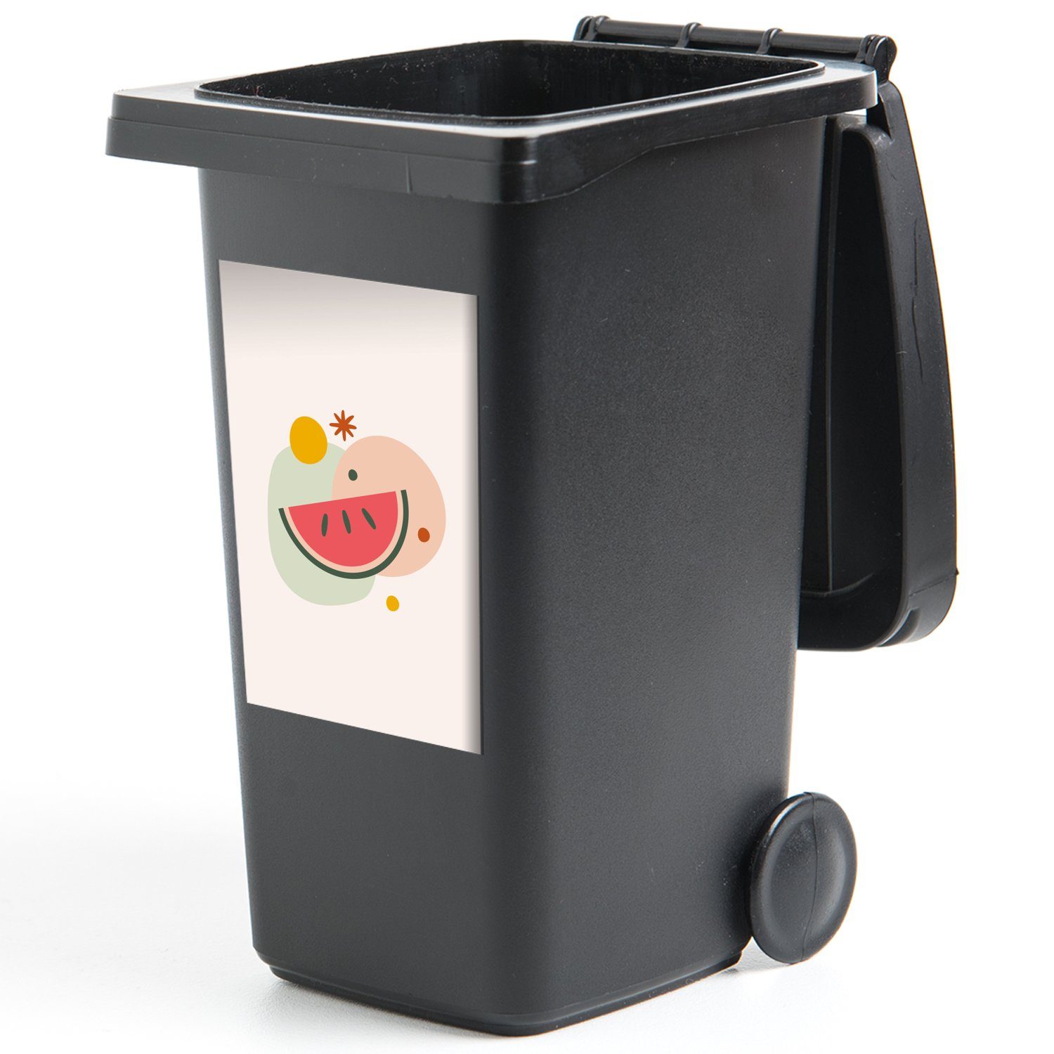 Container, Sommer Mülltonne, (1 - Mülleimer-aufkleber, St), - Sticker, Wassermelone Kreis Wandsticker Abfalbehälter MuchoWow