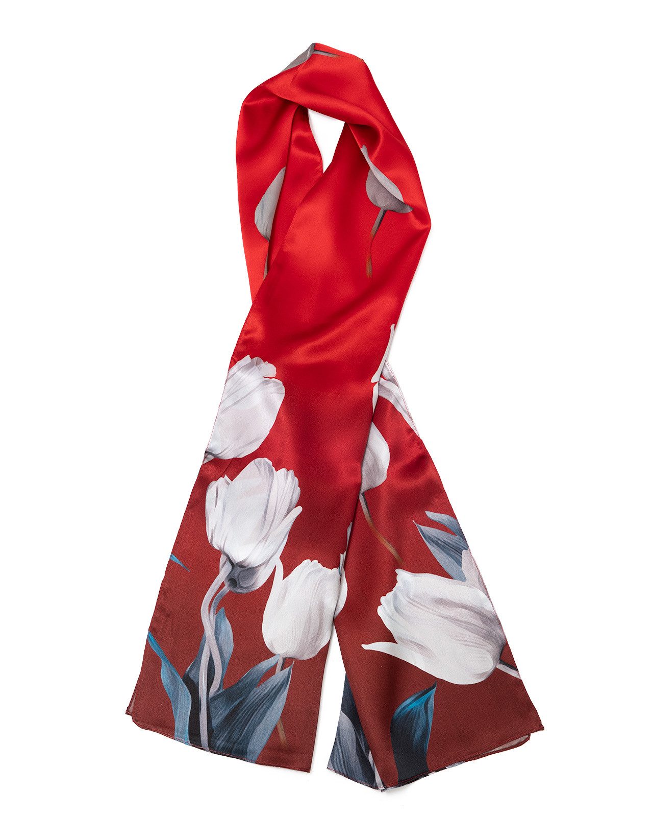 MayTree Seidenschal Tulpen rot, 55 x 175 cm, leichter Damen-Schal, alljährig, (Stück), Seidentuch 100% Seide