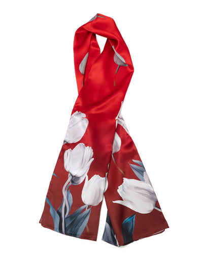 MayTree Seidenschal Tulpen rot, 55 x 175 cm, leichter Damen-Schal, alljährig, (Stück), Seidentuch 100% Seide