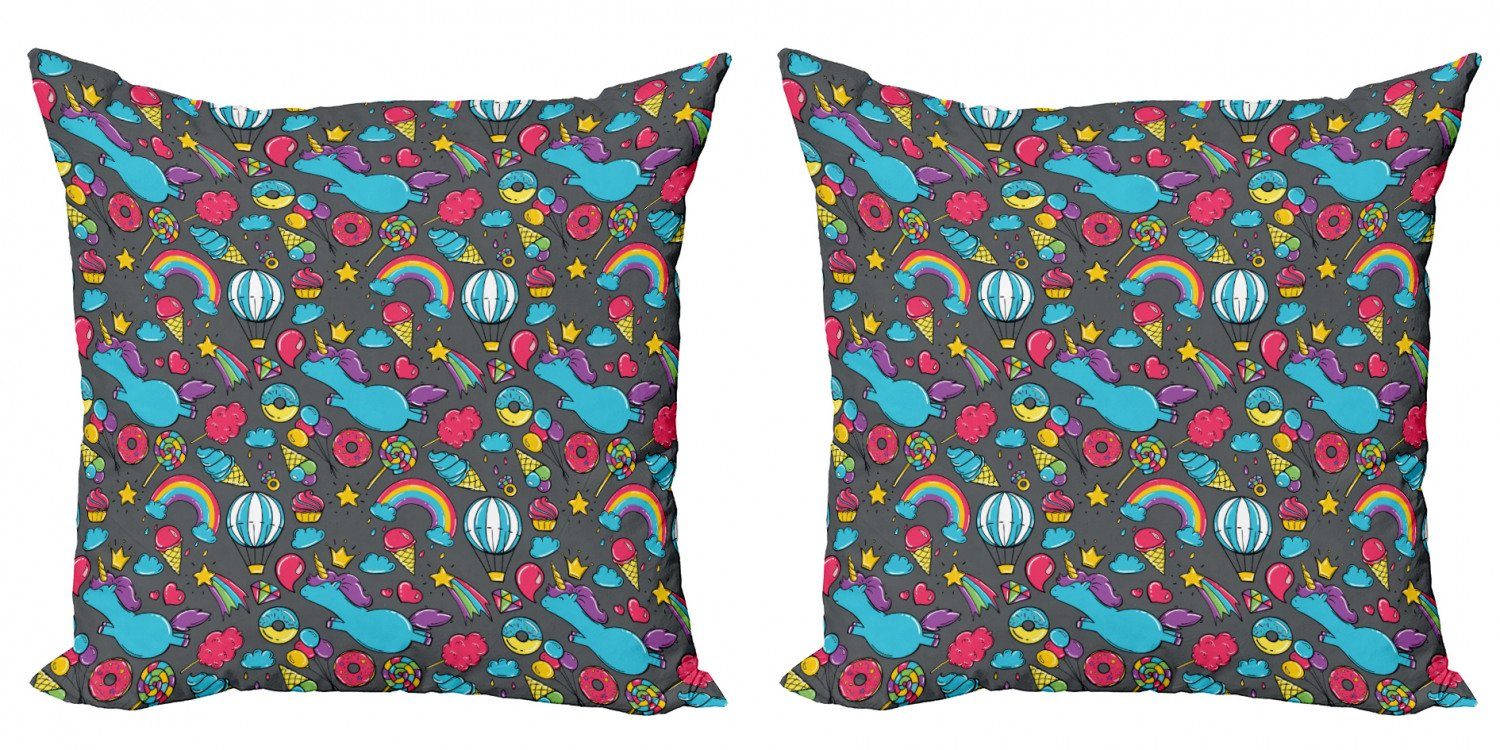 (2 Modern Abakuhaus Accent Rainbows Digitaldruck, Stück), Cartoon Unicorns Einhorn Doppelseitiger Kissenbezüge