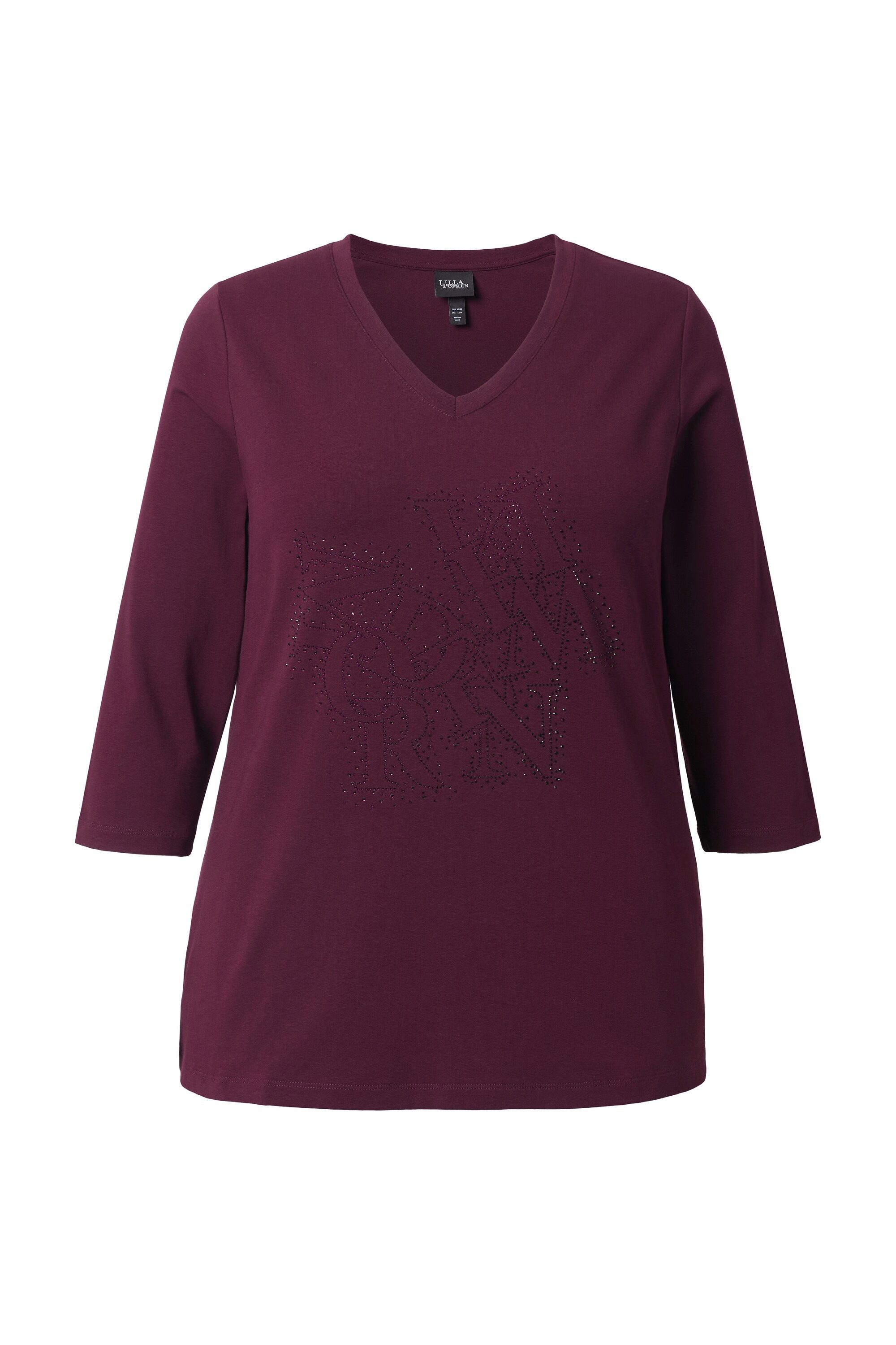Ulla Popken Longsleeve Shirt Ziersteine Classic V-Ausschnitt 3/4-Arm günstig online kaufen