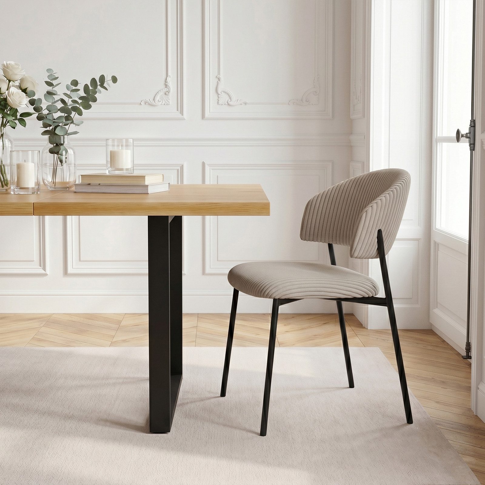 Jiexi Esszimmerstuhl Modernes Esszimmerstuhl-Set in Cord-Optik, bequem & stabil – Bild 3 von 5