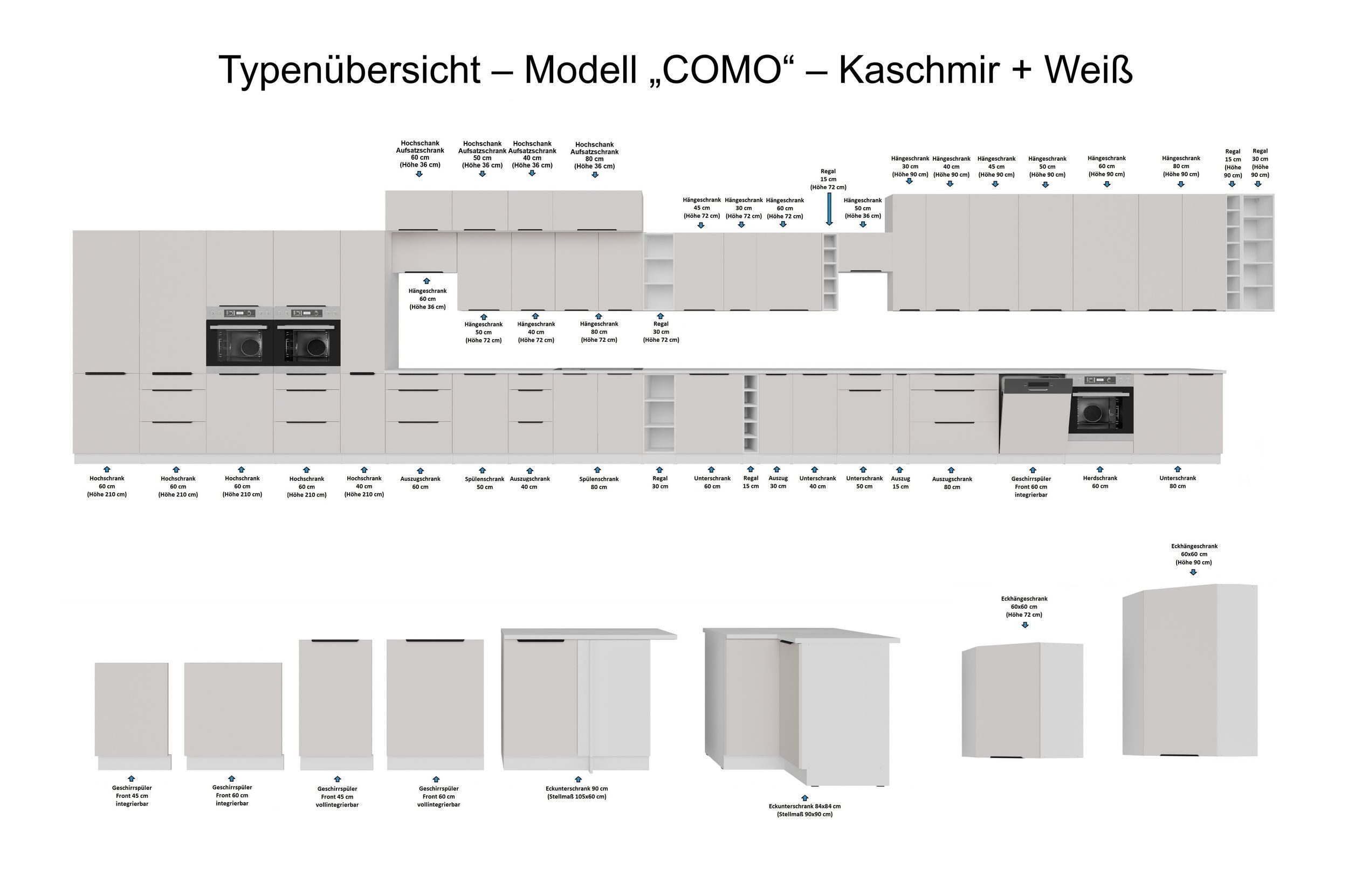 Küchen-Preisbombe Hängeschrank 80 Küche COMO Kaschmir + Weiß Küchenzeile Küchenblock Einbauküche – Bild 4 von 4