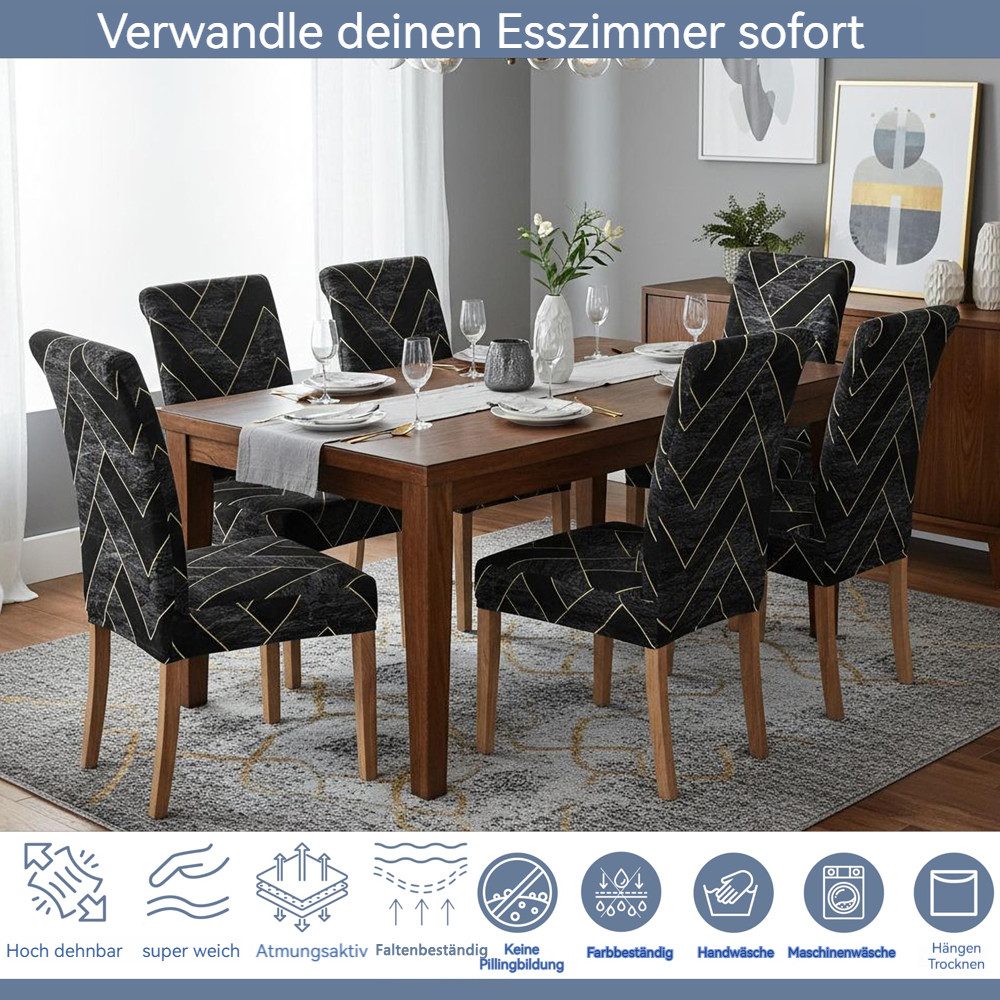 Agger Stuhlhusse Stuhlhussen 4/6er Set Stretch Stuhlbezug, Modernes Muster Abnehmbarer, Waschbar Stuhl Hussen für Wohnzimmer, Esszimmerstühle – Bild 2 von 5