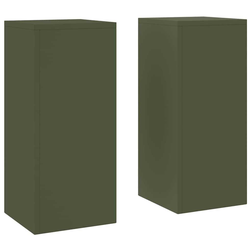 vidaXL Blumenständer Pflanzenständer 2 pcs Olivgrün 24 x 24 x 55 cm Stahl (2 St)