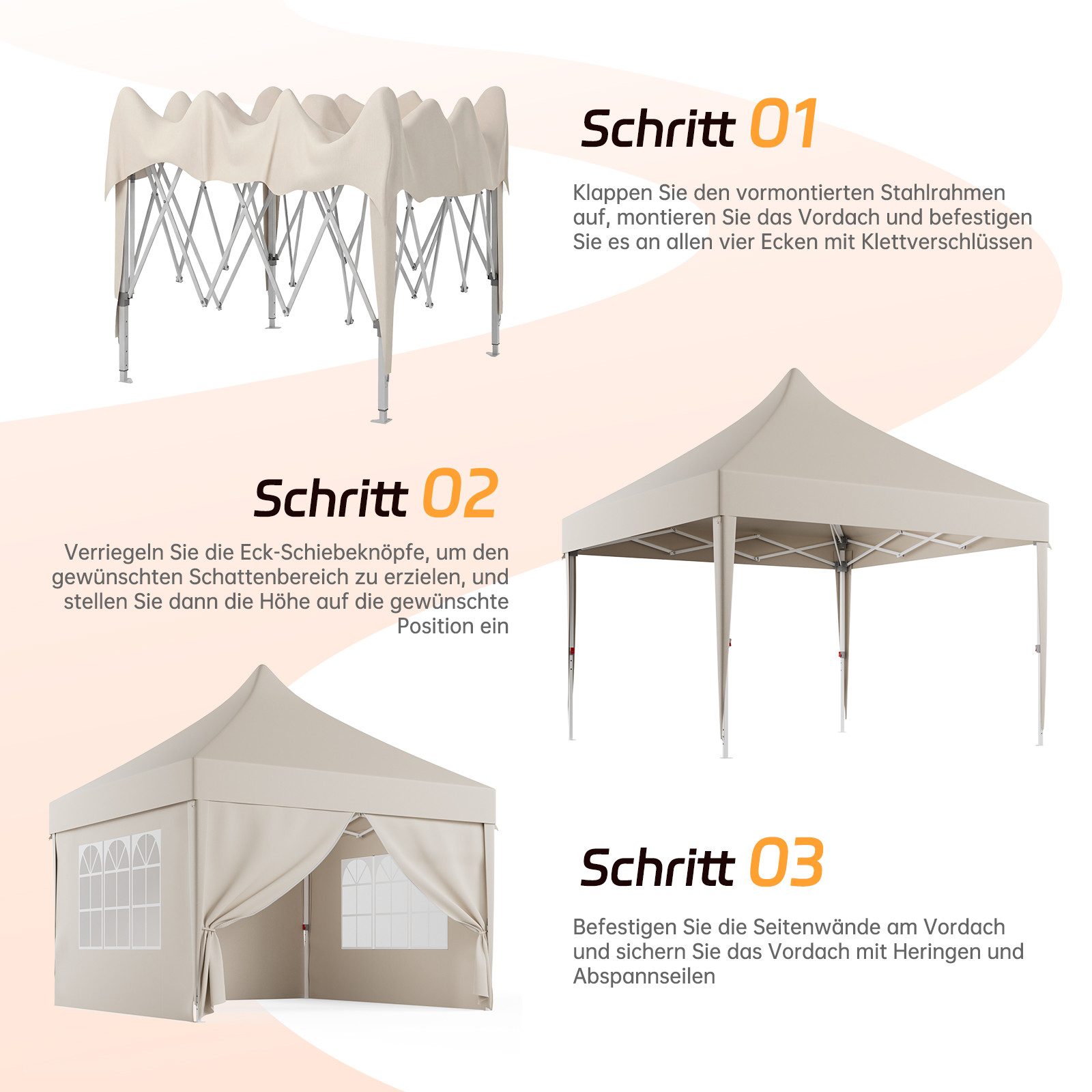 HOMALL Pavillon wasserabweisend stabil winterfest Gartenpavillon 3*3/3*6m Partyzelt, mit Seitenteilen und Sandsäcke, Windbeständig stabil – Bild 5 von 5
