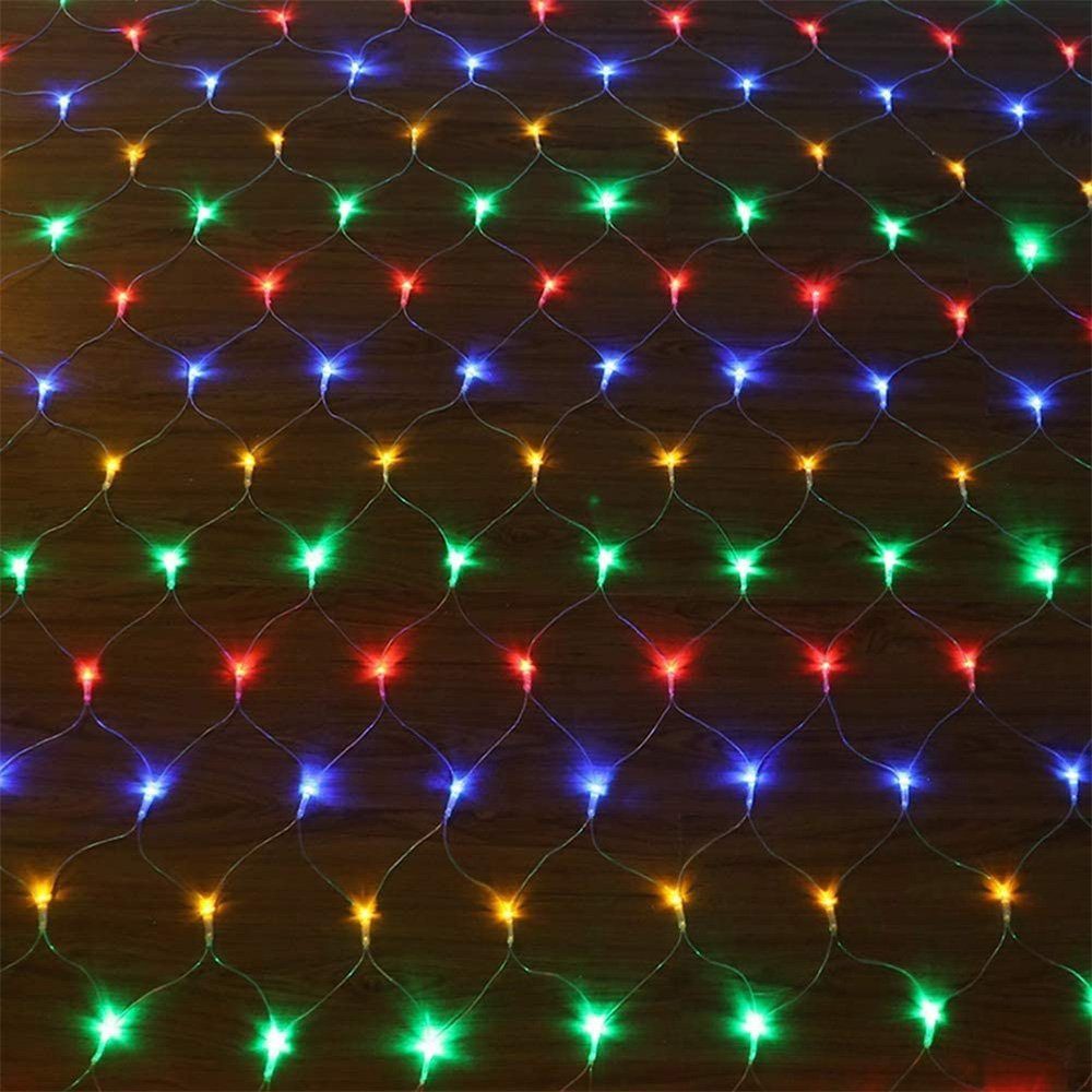 Rosnek LED-Lichternetz wasserdicht, 8 Beleuchtungsmodi, für Hochzeit Weihnachten Party Urlaub, LED Lichternetz, 1.5x1.5M/2x2M/3x2M/6x4M Multicolor