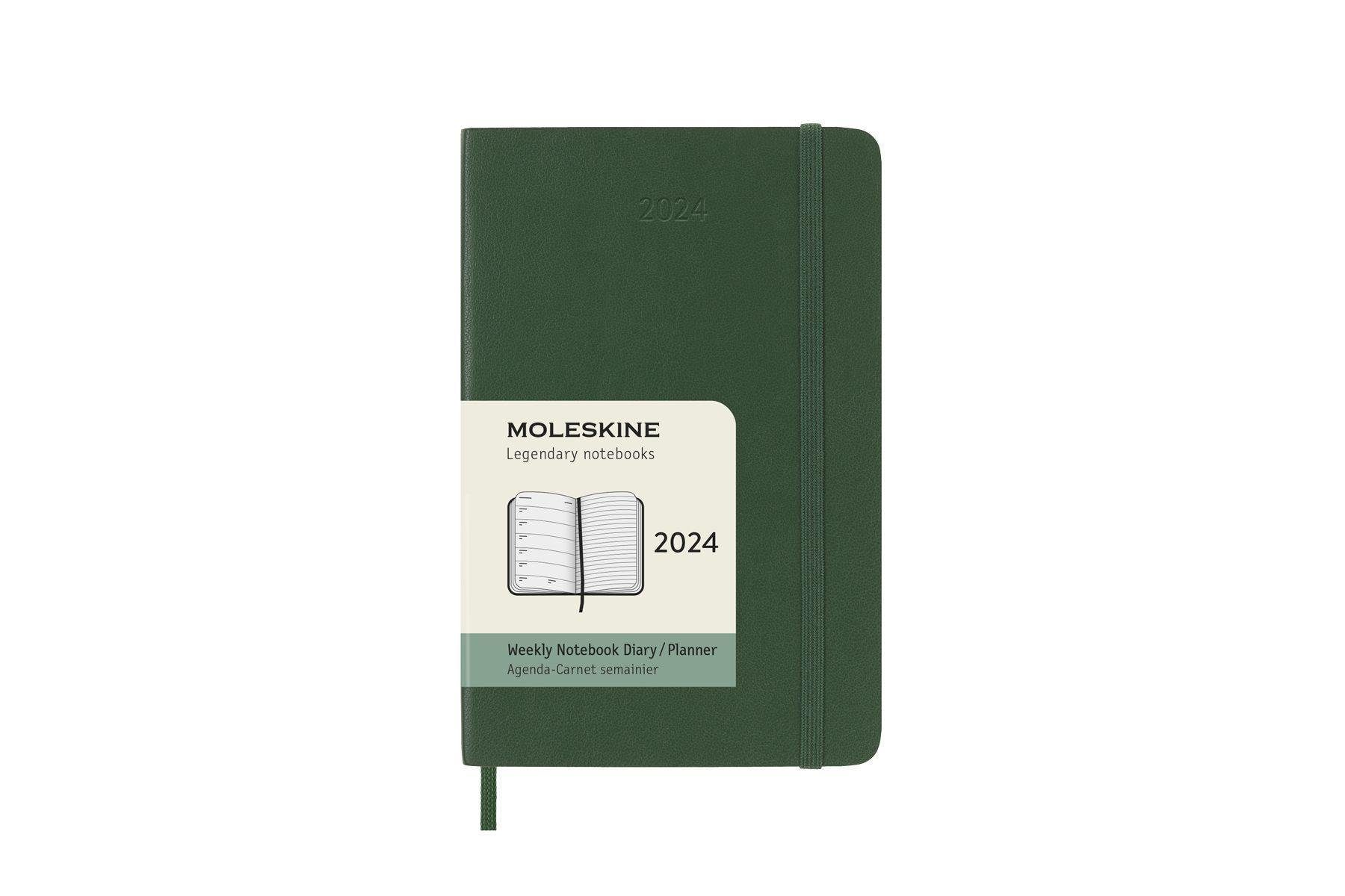 Notizbuch Moleskine 12 Monate Wochen Notizkalender 2024, Pocket/A6, Myrtengrün