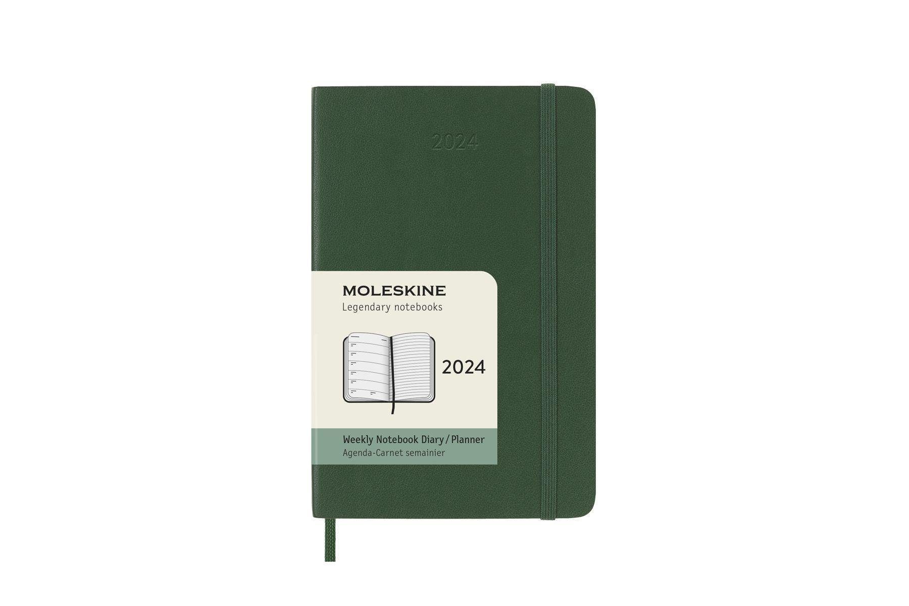 MOLESKINE Notizbuch Moleskine 12 Monate Wochen Notizkalender 2024, Pocket/A6, Myrtengrün