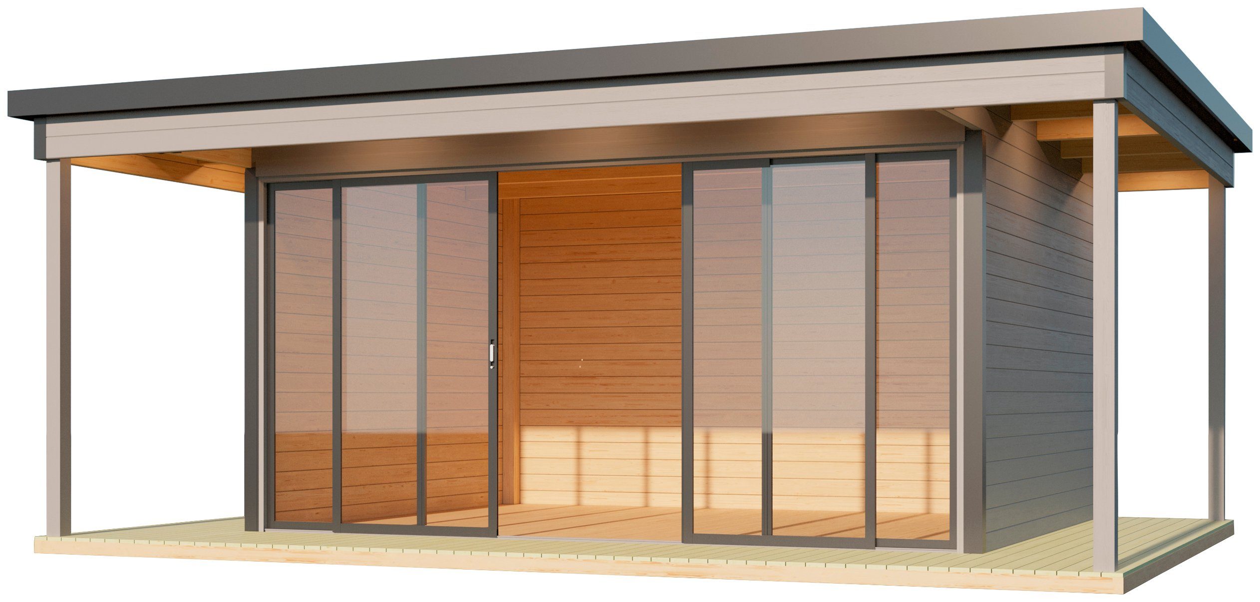 LASITA MAJA Gartenhaus DOMEO 4 LOGGIA LICHTGRAU/ANTHRAZIT - NEU, BxT: 597,6x421,5 cm, (Set), mit Überdachung, Fundamentmass 800+4180+800 x 800+3219, Lichtgrau