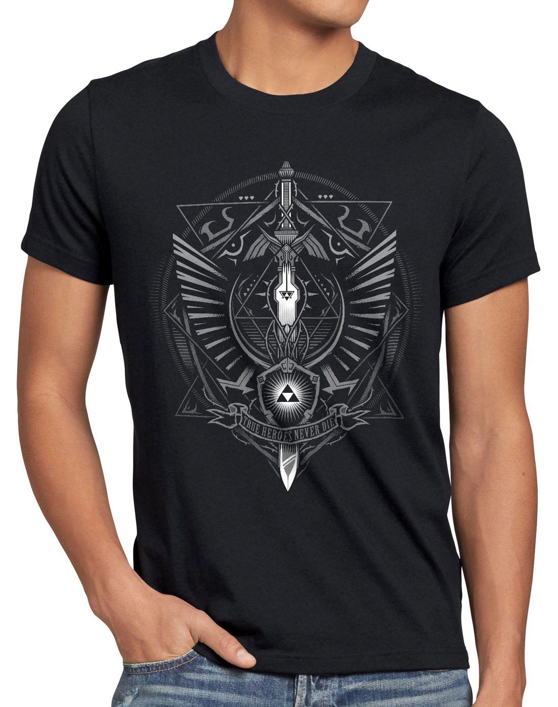 style3 Print-Shirt Herren T-Shirt Hyrule Wappen link gamer schwarz