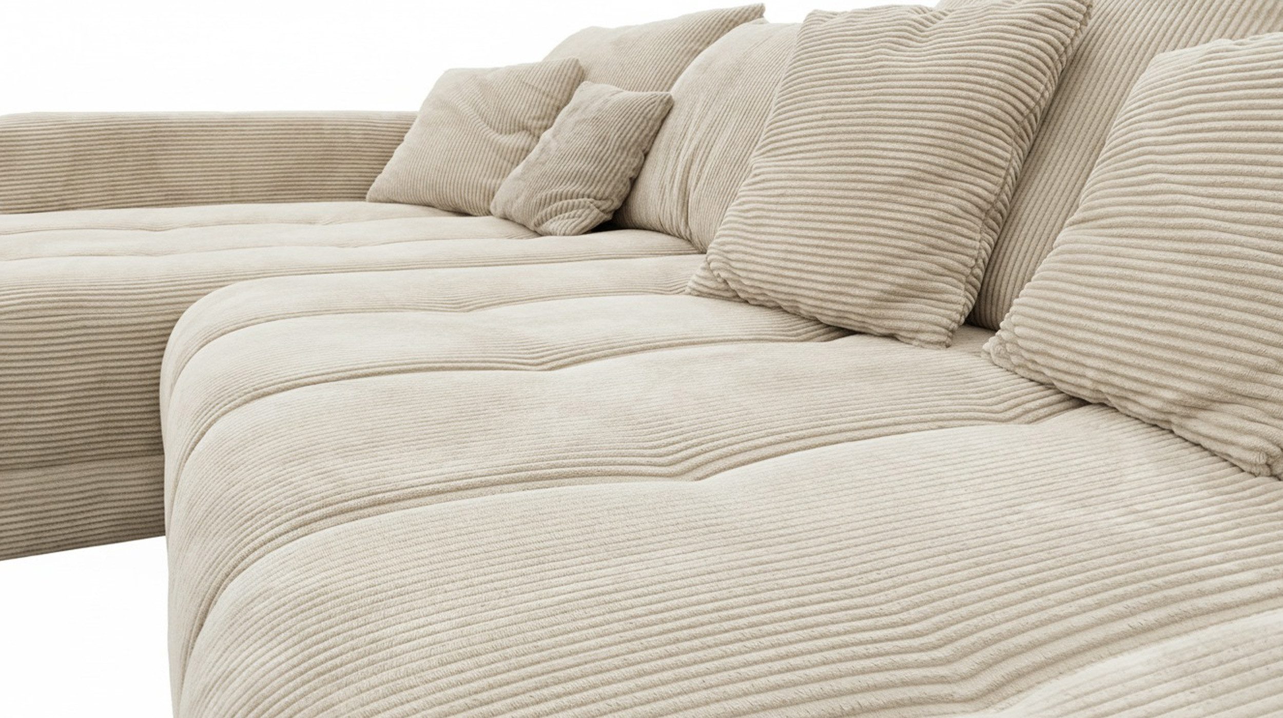 Massivart® Ecksofa Cord 300x215 cm / Nosagfederung / L-Form Cordsofa / ARTEMIS, inkl. Kissen-Set · frei im Raum stellbar – Bild 4 von 5