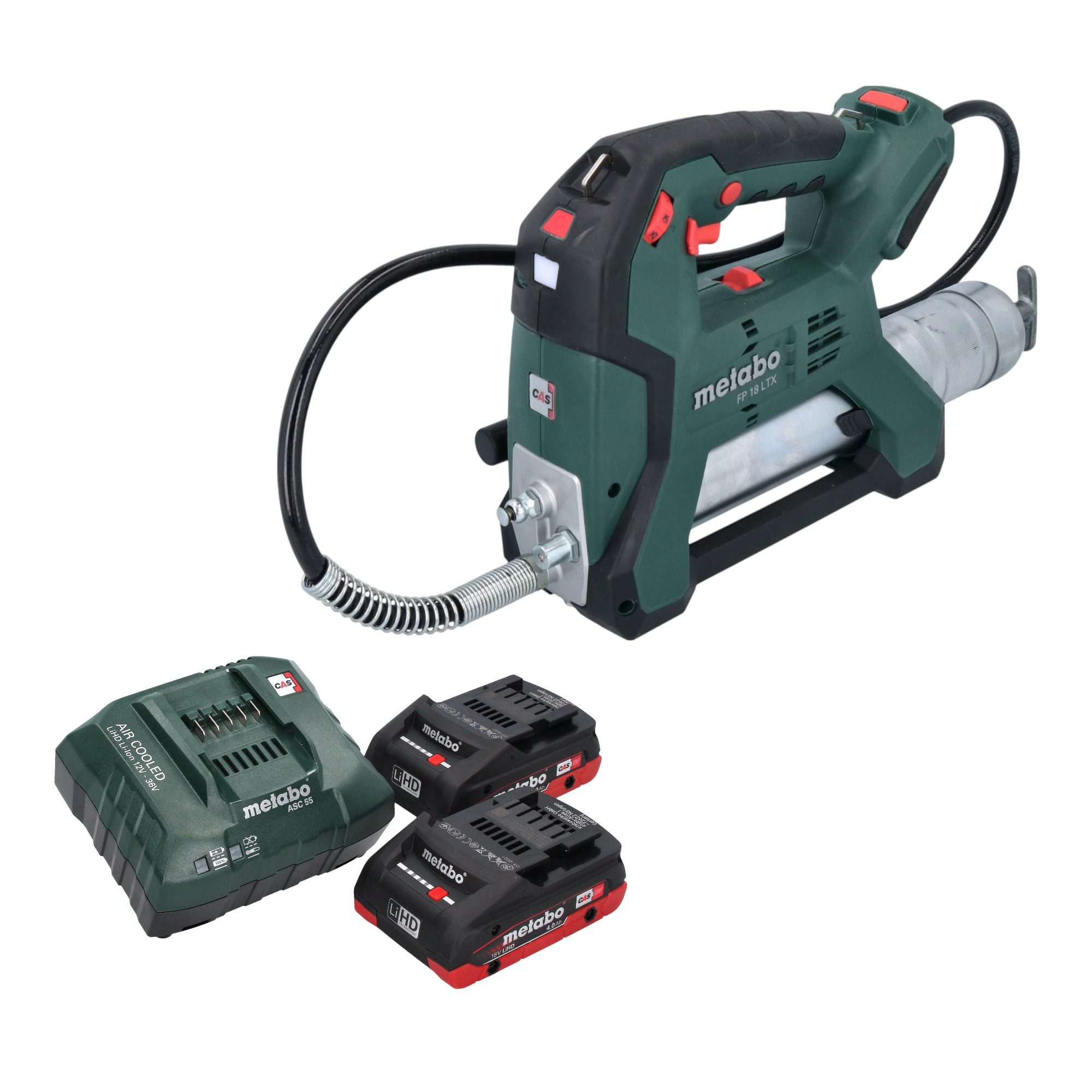metabo Werkstattpresse FP 18 LTX Akku Fettpresse 18 V 690 bar + 2x Akku 4,0 Ah + Ladegerät