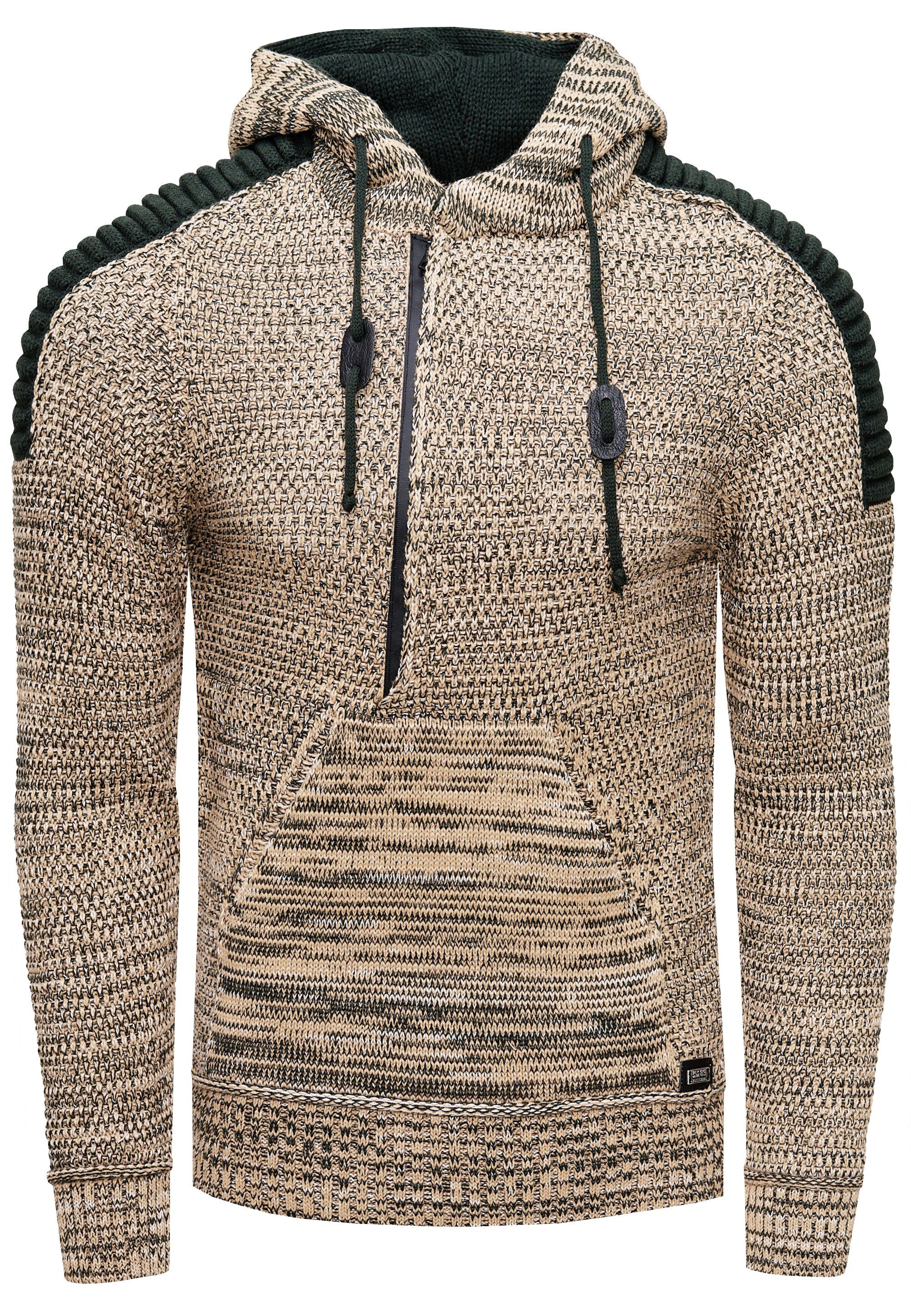 Rusty Neal Kapuzensweatshirt Knitwear mit Reißverschluss camelfarben praktischem
