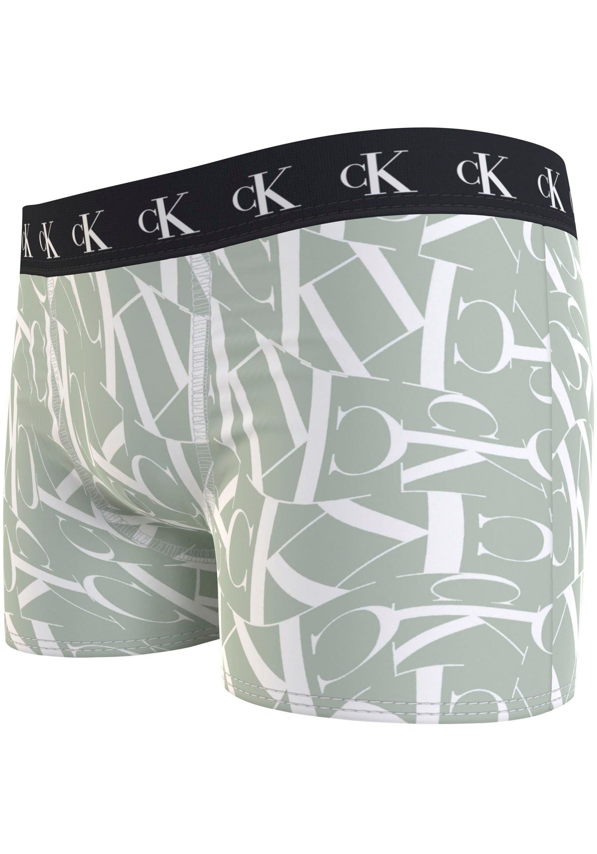 Calvin Klein Underwear Slip Markenlabel TRUNK 3er-Pack) mit Calvin am Klein Warpedprint/Vibrantorange/Tarpsblue (Packung, Bund 3PK