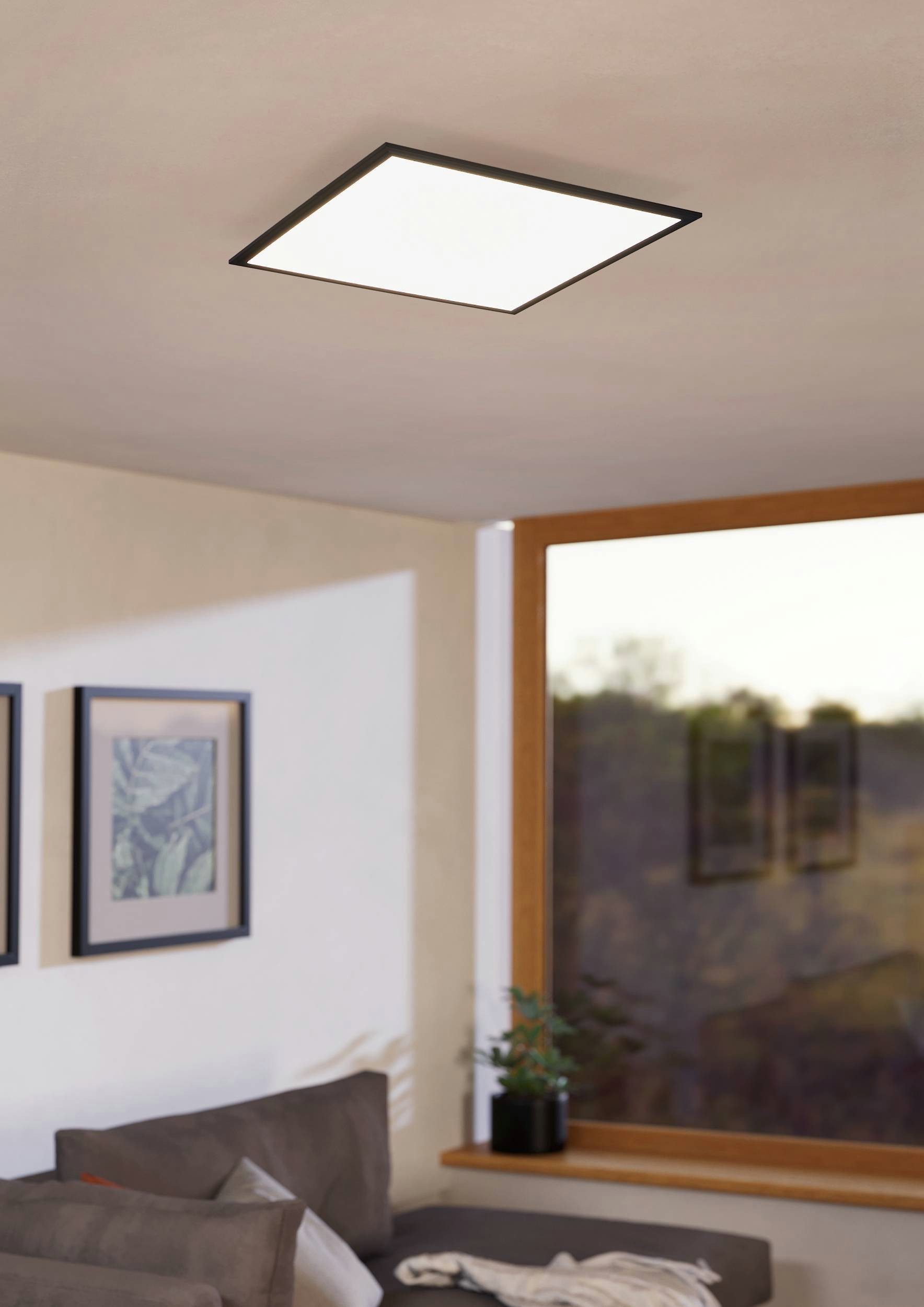 EGLO Deckenleuchte Salobrena 1 Deckenlampe, Aufbauleuchte, Kunststoff und Metall, Lampe, LED fest integriert, Neutralweiß, Wand-/Deckenleuchte - L59,5 x B59,5 x H5 cm - schwarz - 33W inkl.
