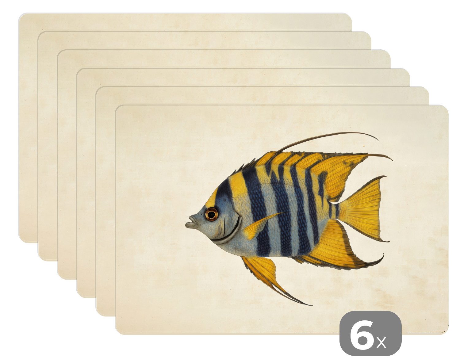 MuchoWow Platzset Fische - Dekorativ - Flossen - Illustration, (6-St), Platzsets, Tischset, Abwaschbar, Tischsets, Platzdeckchen