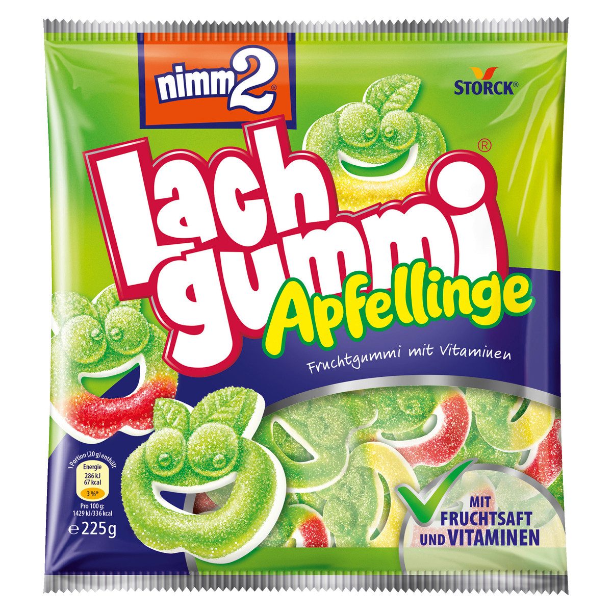 NIMM2 Süßigkeit, Storck nimm2 Lachgummi Apfellinge Fruchtgummi mit Vitaminen 225g