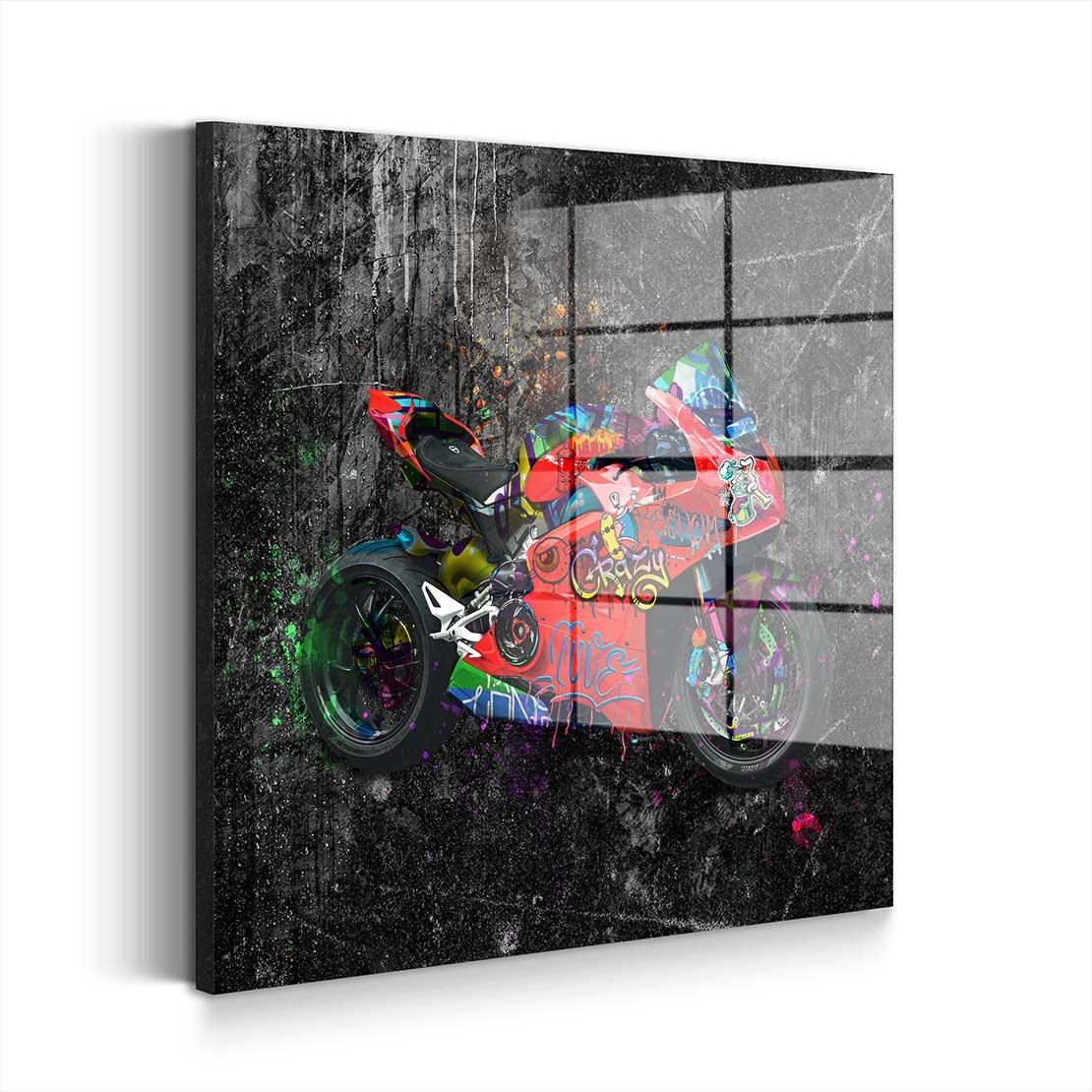 Artedinoi Acrylglasbild Ducati Street Art rotes Motorrad Graffiti Style Acrylglas Wandbild Bil