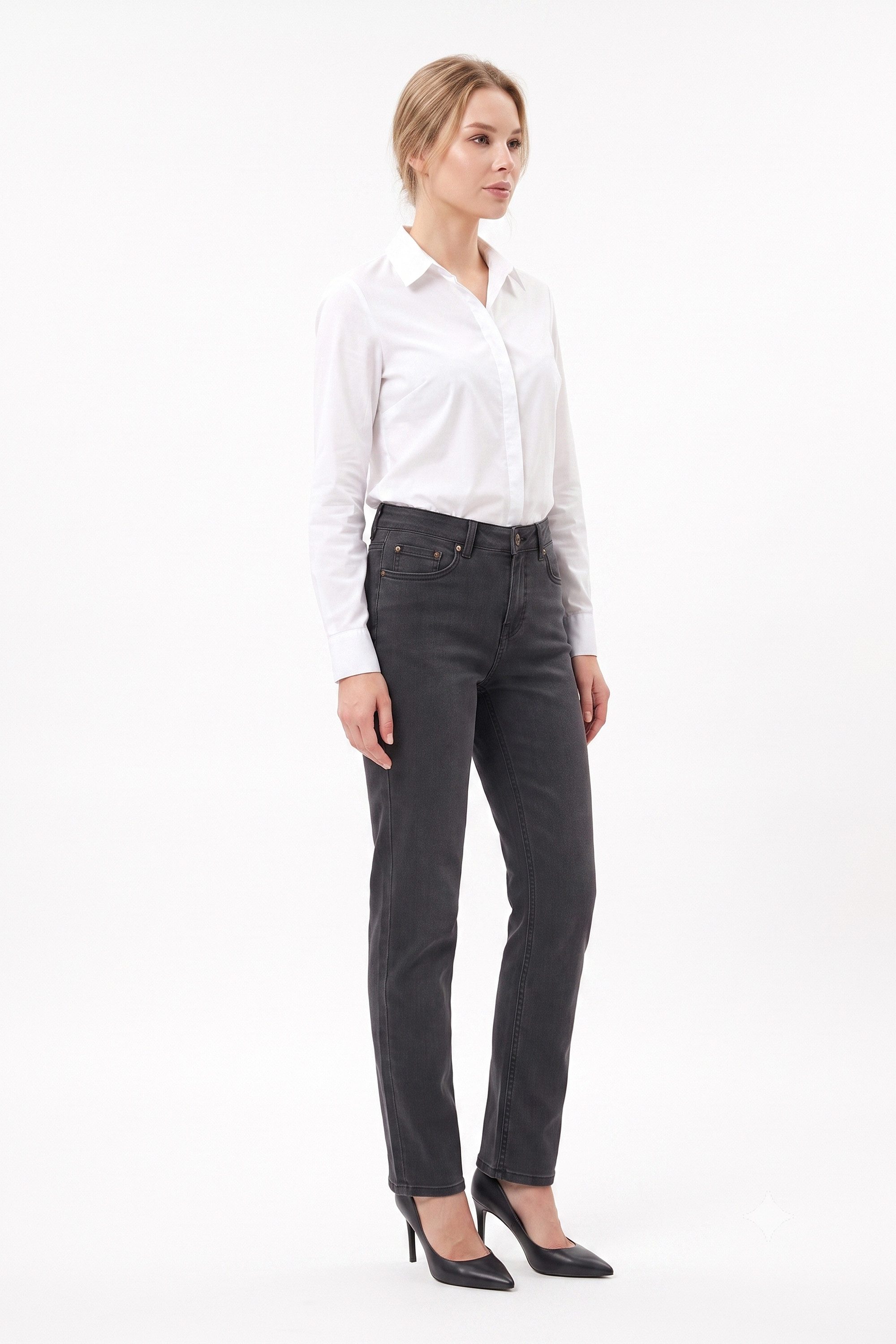 ESRA Straight-Jeans High Waist Damen Jeans Stretch Hose aus superweicher Baumwolle Straight Jeans Damen Stretch Jeanshose High Waist bis Große Größe