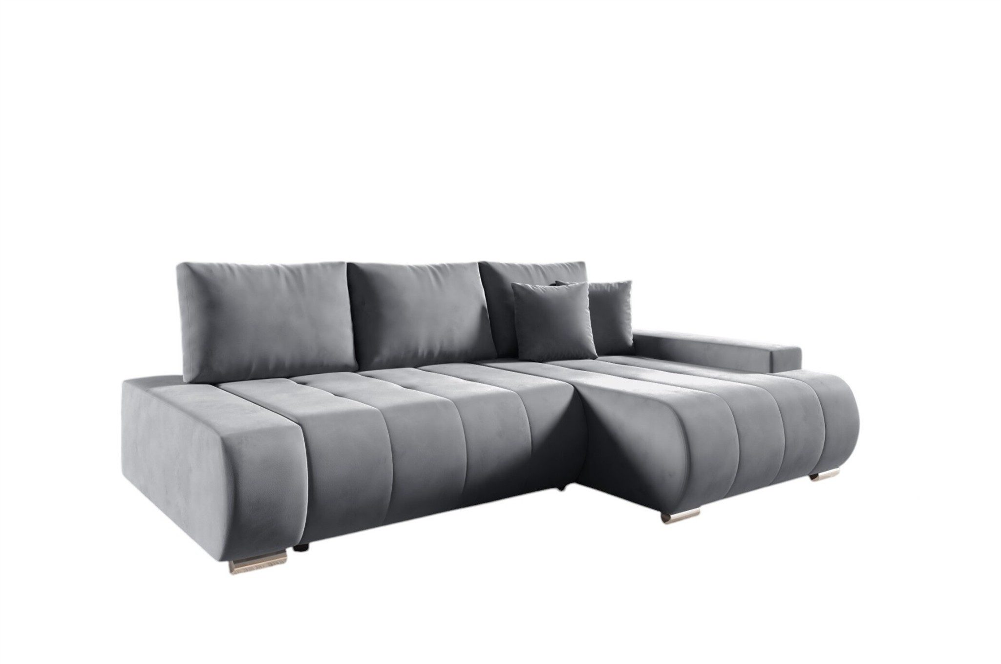 Fun Möbel Ecksofa Schlafsofa Sofa FUN DARIO in Velourstoff Monolith, Ottomane Links oder Rechts, Rundumbezug
