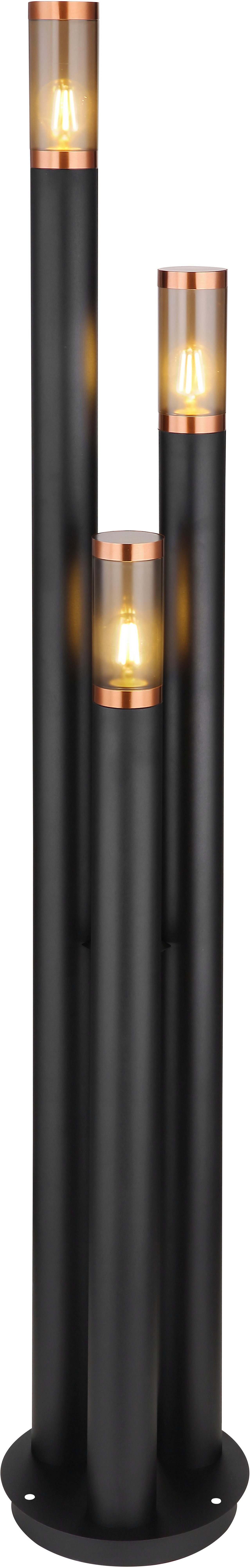 GLOBO LIGHTING Außen-Stehlampe BOSTON, ohne Leuchtmittel, Außenleuchte Edelstahl/Kupfer, 3 Zylinder, IP44, E27