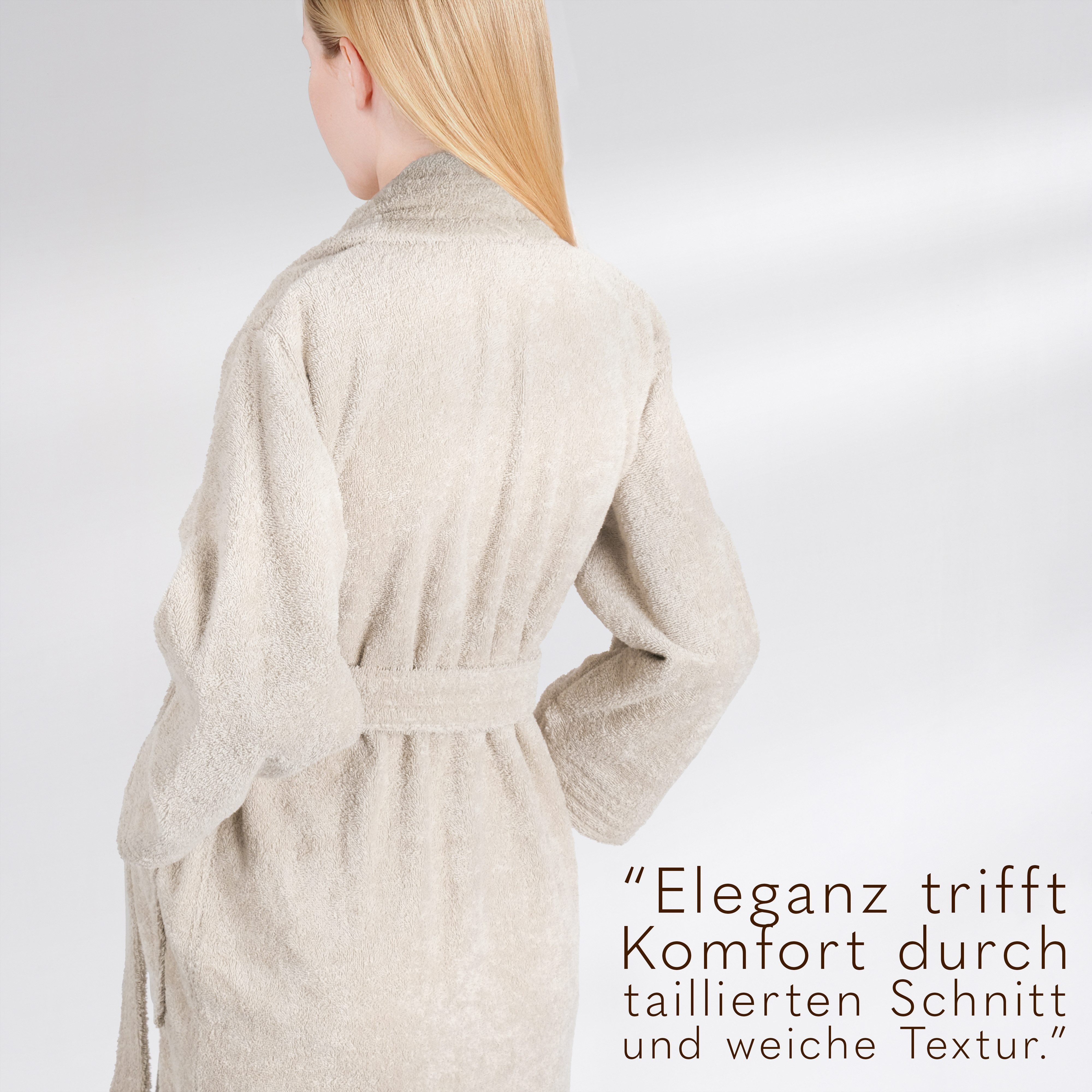 HAMMETEX Damenbademantel Ren, 100% Baumwolle, Langform, Baumwolle, Schalkragen, Gürtel, 380 g/m² Frottee Bademantel mit Taschen – Saugfähig & Weich