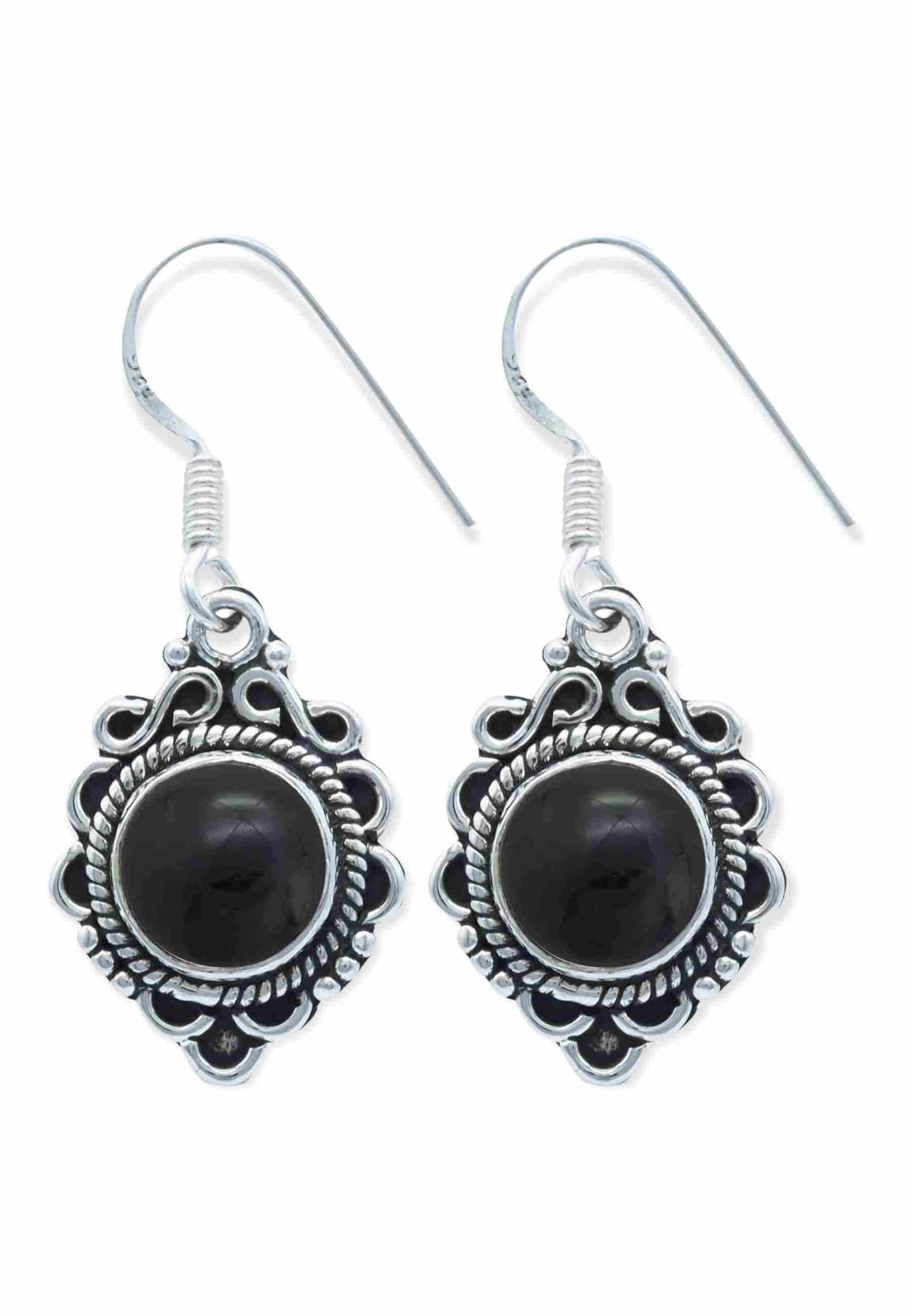 mantraroma Paar Ohrhänger MALANG aus 925 Silber mit Onyx (Paar, Paar Ohrringe mit Schmuckbeutel), 925 Sterling Silber Ohrringe für Damen