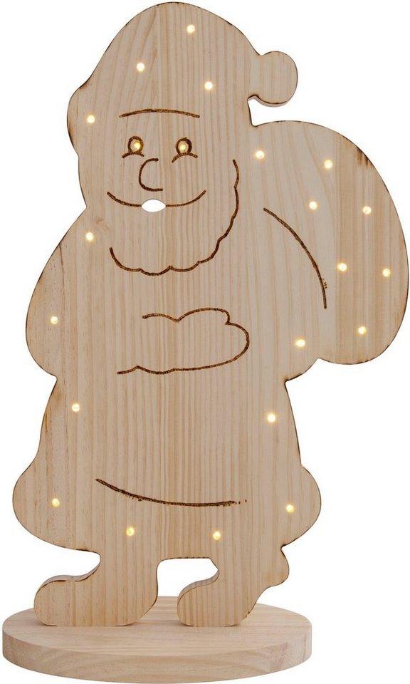 näve LED Dekoobjekt Santa klein, Weihnachtsdeko aus Holz, Timerfunktion, LED  fest integriert, Warmweiß, Holz-Stehleuchte, Höhe ca. 49 cm,  Batteriebetrieben