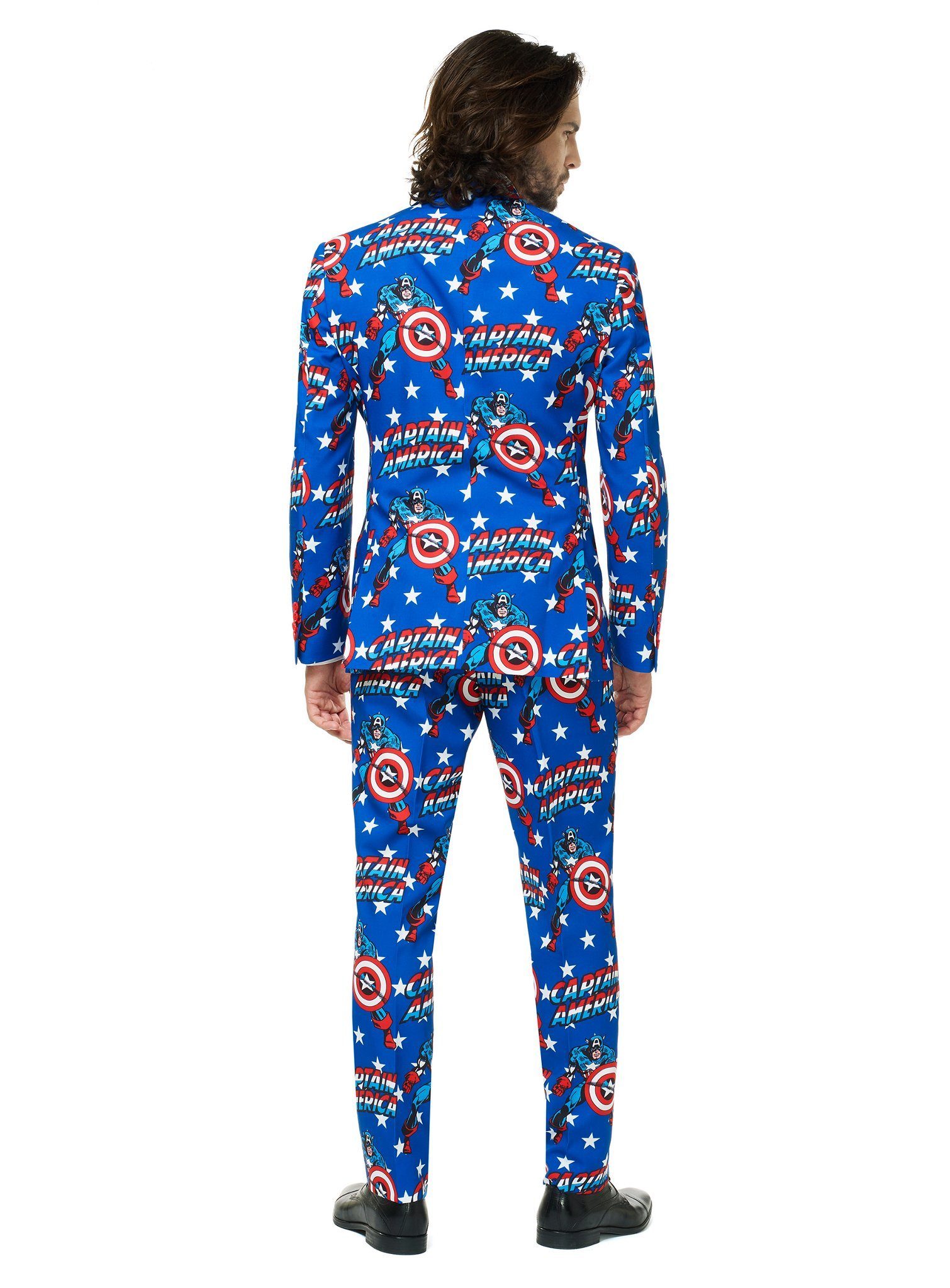 Opposuits Partyanzug Captain America Anzug - Karneval Faschingskostüm, Lizenzierter Marvel-Anzug - einmal angeguckt und man sieht nur noch St