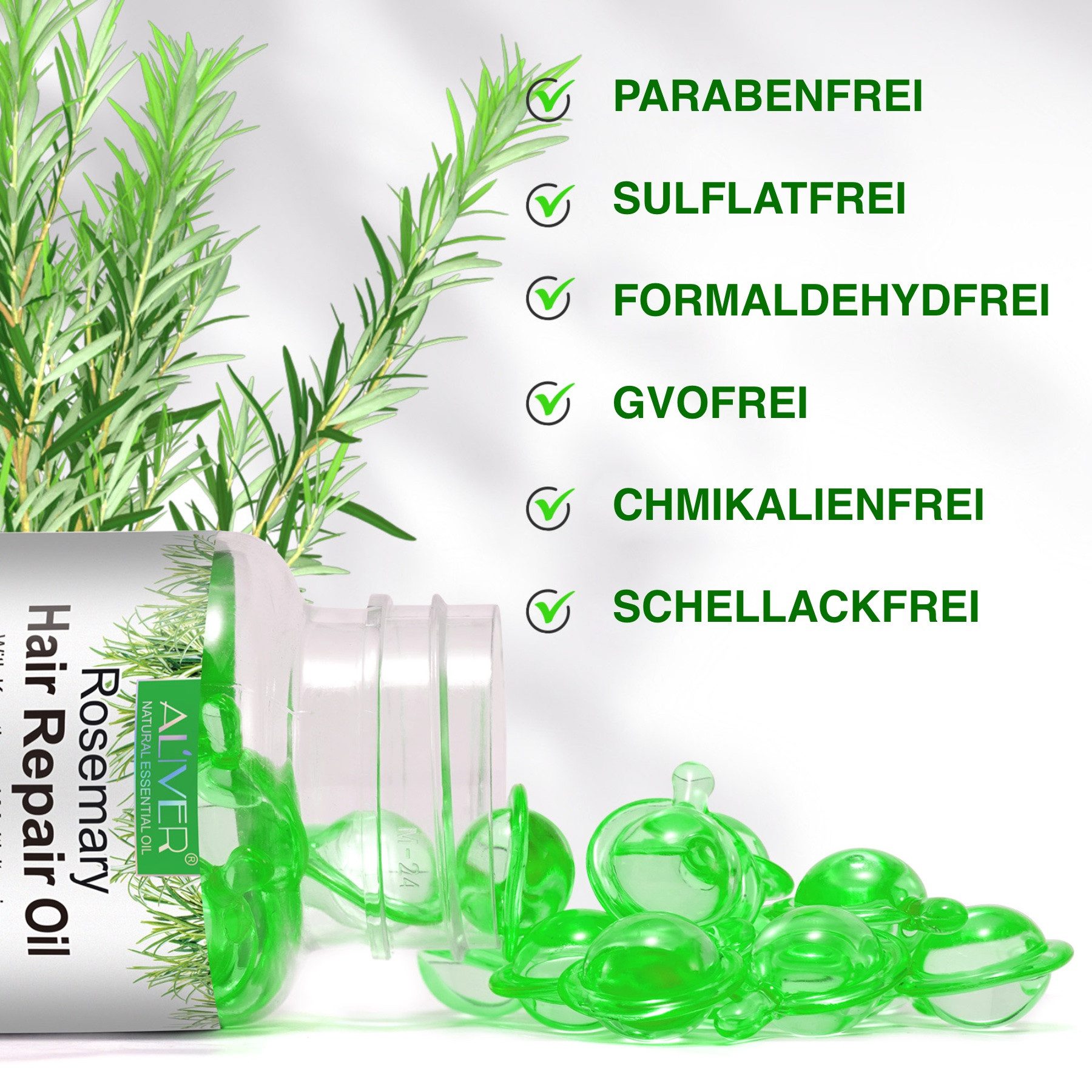 ALIVER Haaröl Rosmarinöl Ätherisches Öl Haarwachstum Haarpflege in Kapseln Bio Vegan, 3-tlg.