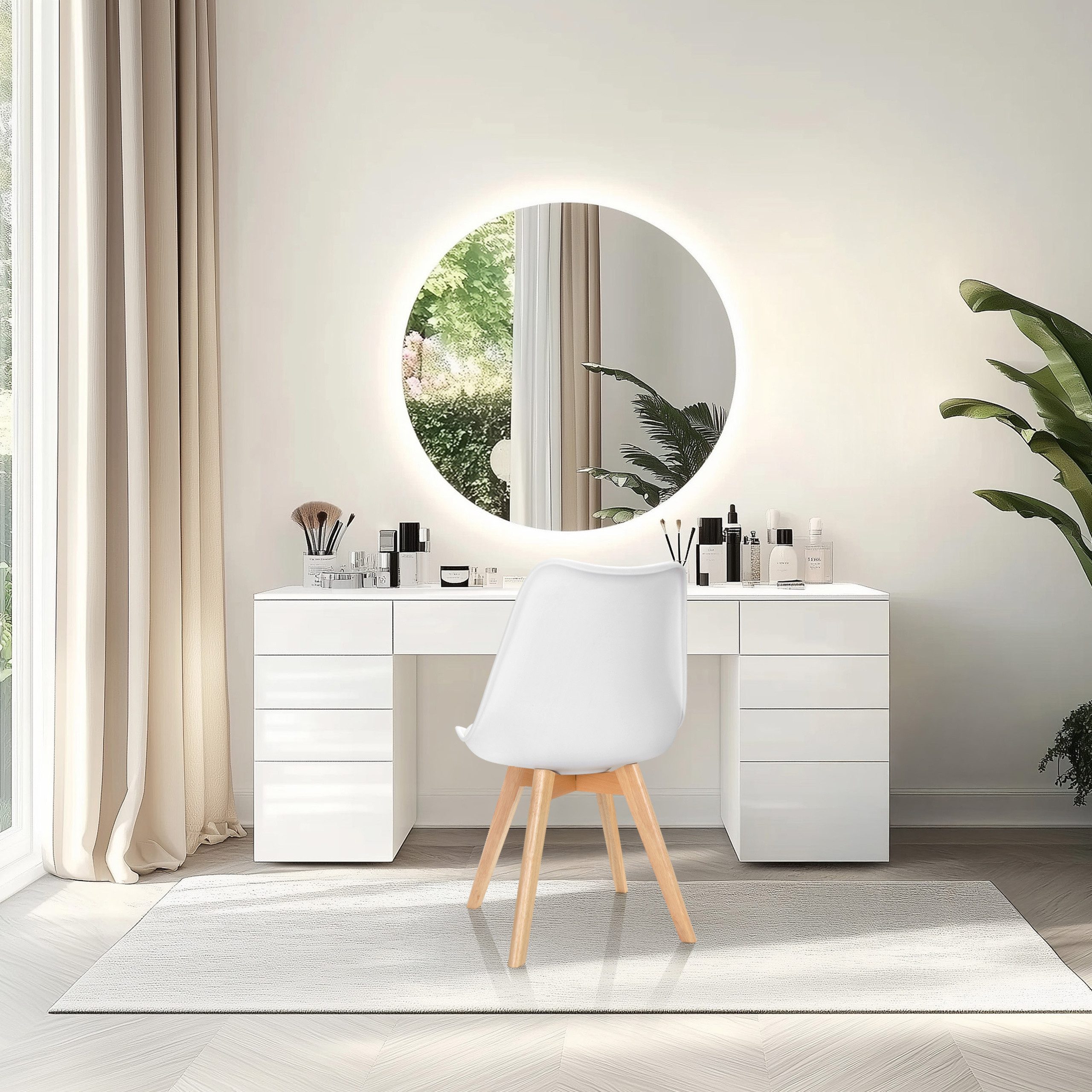 hjh OFFICE Schalenstuhl Schalenstuhl SCANDI Esszimmerstuhl Kunststoff (4er Set), Esszimmerstuhl, Stuhl mit Holzbeinen, skandinavisches Design, Kissen