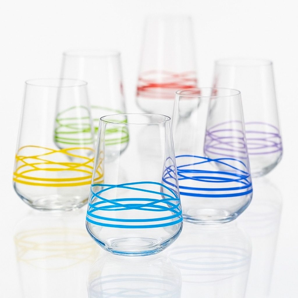 Crystalex Longdrinkglas Wave handbemalt, 6-tlg., Kristallglas, mehrfarbig, handbemalt, 380 ml, 6er Set