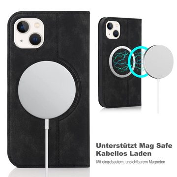 Numerva Handytasche Magsafe Handytasche für Apple iPhone 13 mini, Schutzhüllle Klapphülle mit Magsafering Kartenfächer und Standfunktion