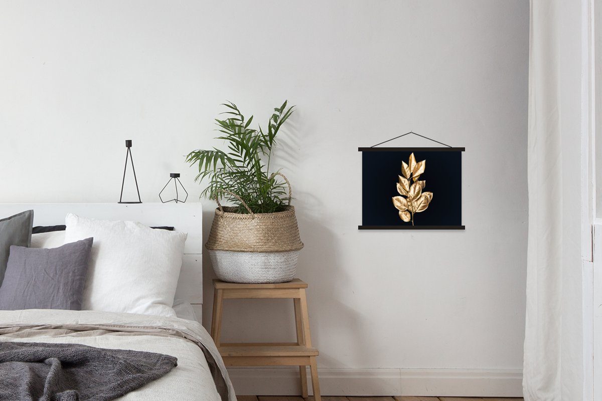 Schwarz - | Luxus, Holzleisten, Posterleiste, Eichenholz, St), Gold Pflanze - - schwarz Blätter Magnetische Textilposter schwarz (1 MuchoWow - Poster