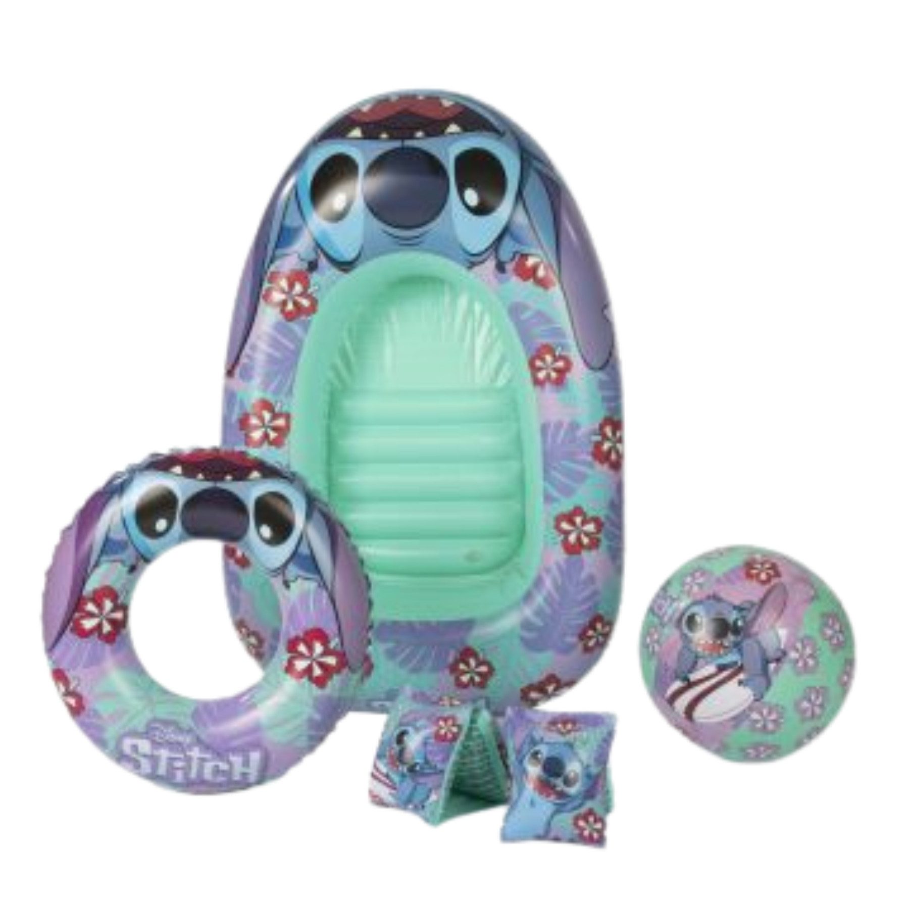 SAMBRO Kinder-Schlauchboot Lilo & Stitch Set Schwimmring Wasserball Schwimmflügel Schwimmhilfe