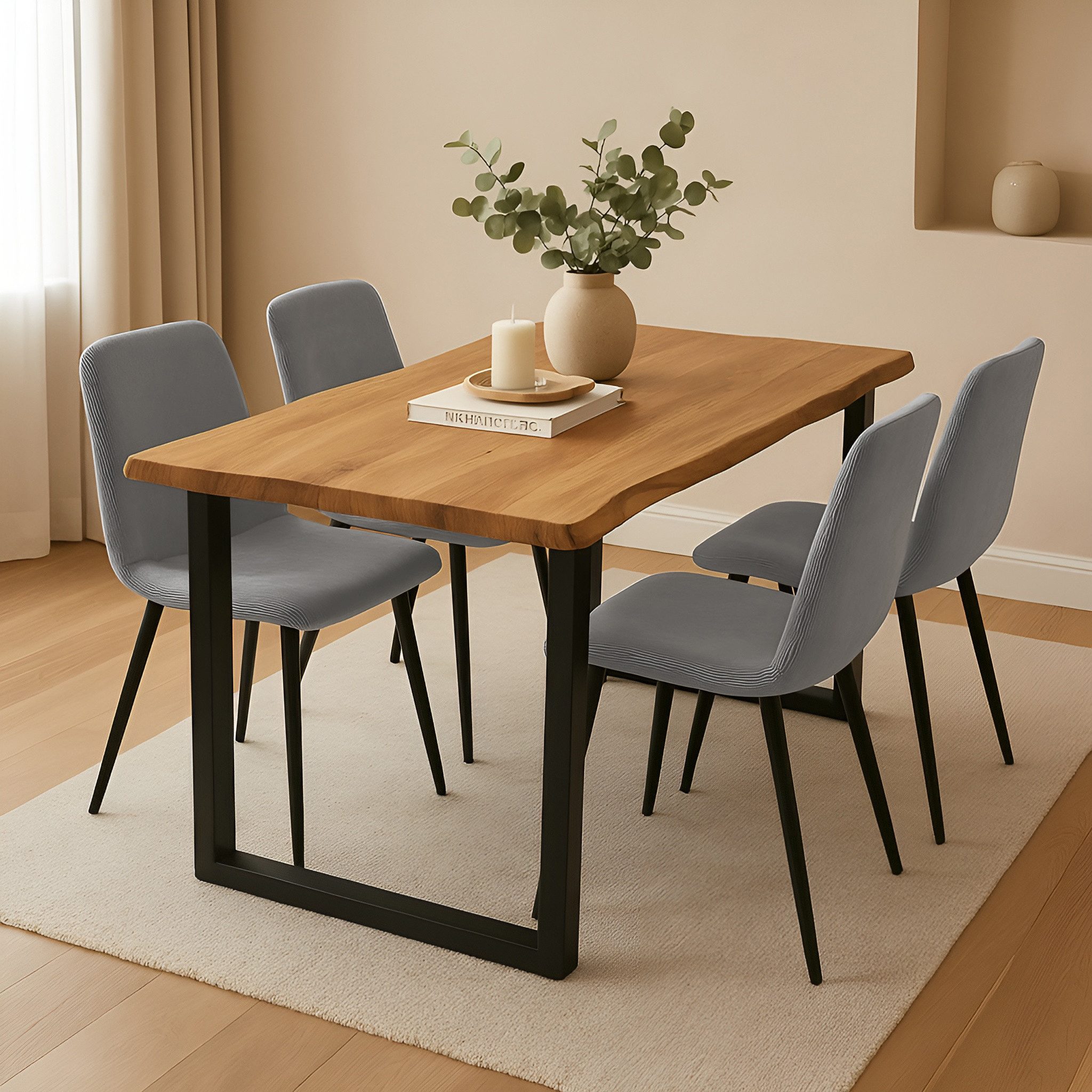 SAM® Essgruppe Juwel, Holz Wildeiche Optik, Metallgestell, Baumkante und Stühle