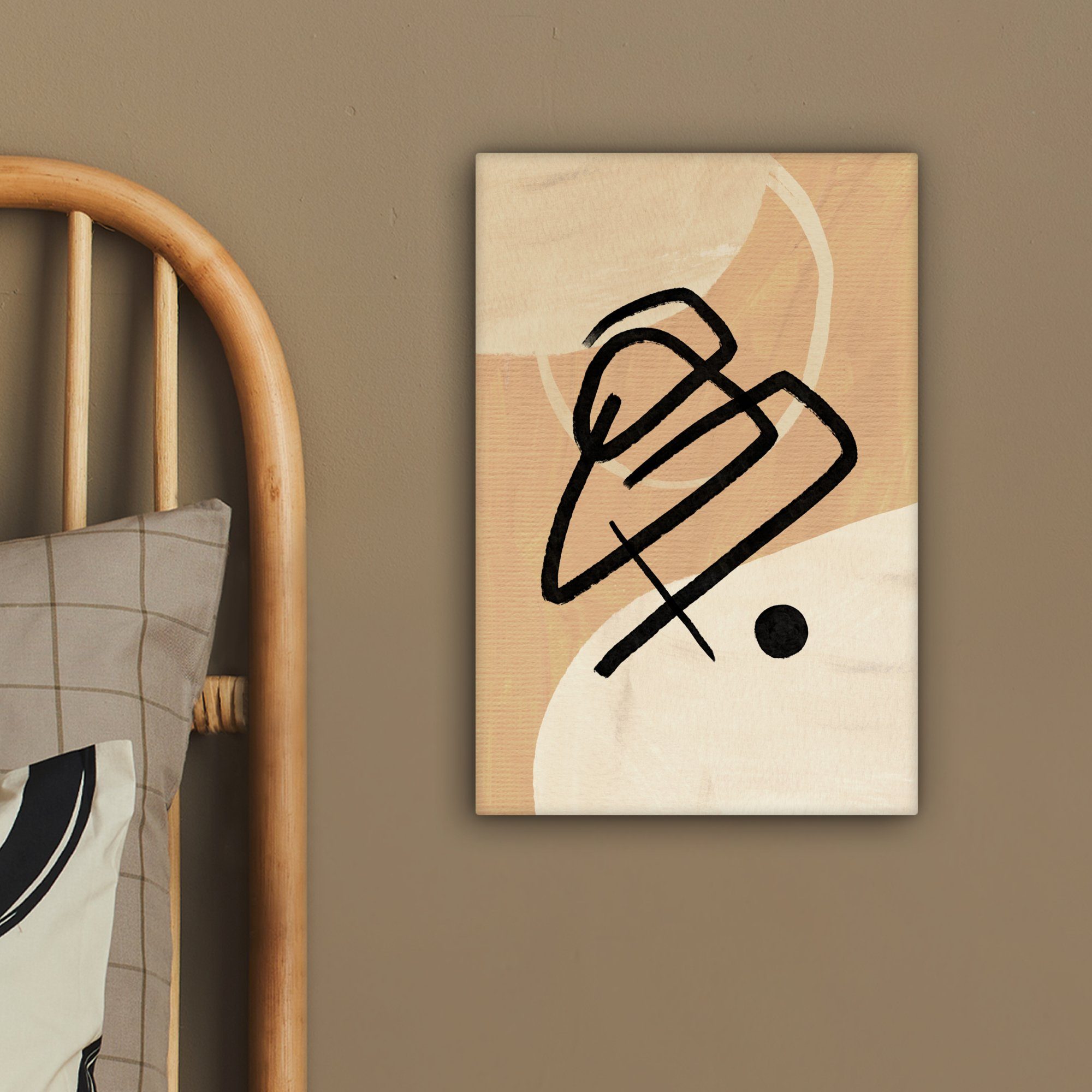 Zackenaufhänger, Leinwandbild Schwarz 20x30 bespannt OneMillionCanvasses® cm Gemälde, Braun, fertig - Kreis St), (1 - inkl. Leinwandbild