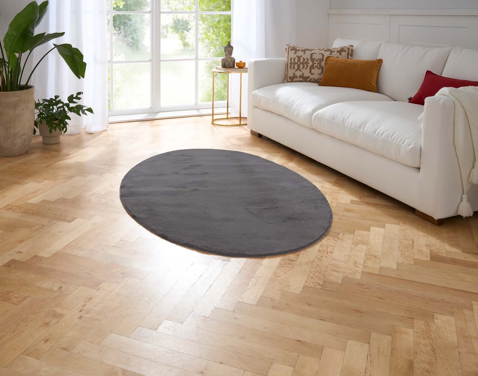 TaraCarpet Teppich Hasenfell Bora Soft, oval, Höhe: 14 mm, Hasenfell anthrazit Wohnzimmer Schlafzimmer Esszimmer 100X150 oval